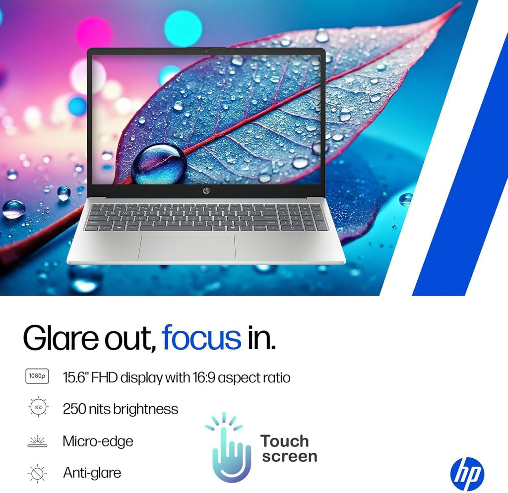 HP 15 AI-Powered Copilot Laptop, 15.6' FHD Touchscreen, 8-Cores Intel Core i3-N305 Processor, 16GB RAM, 512GB PCIe SSD, HDMI, HD Camera, Numeric Keypad, Wi-Fi 6, Windows 11 Home, Blue