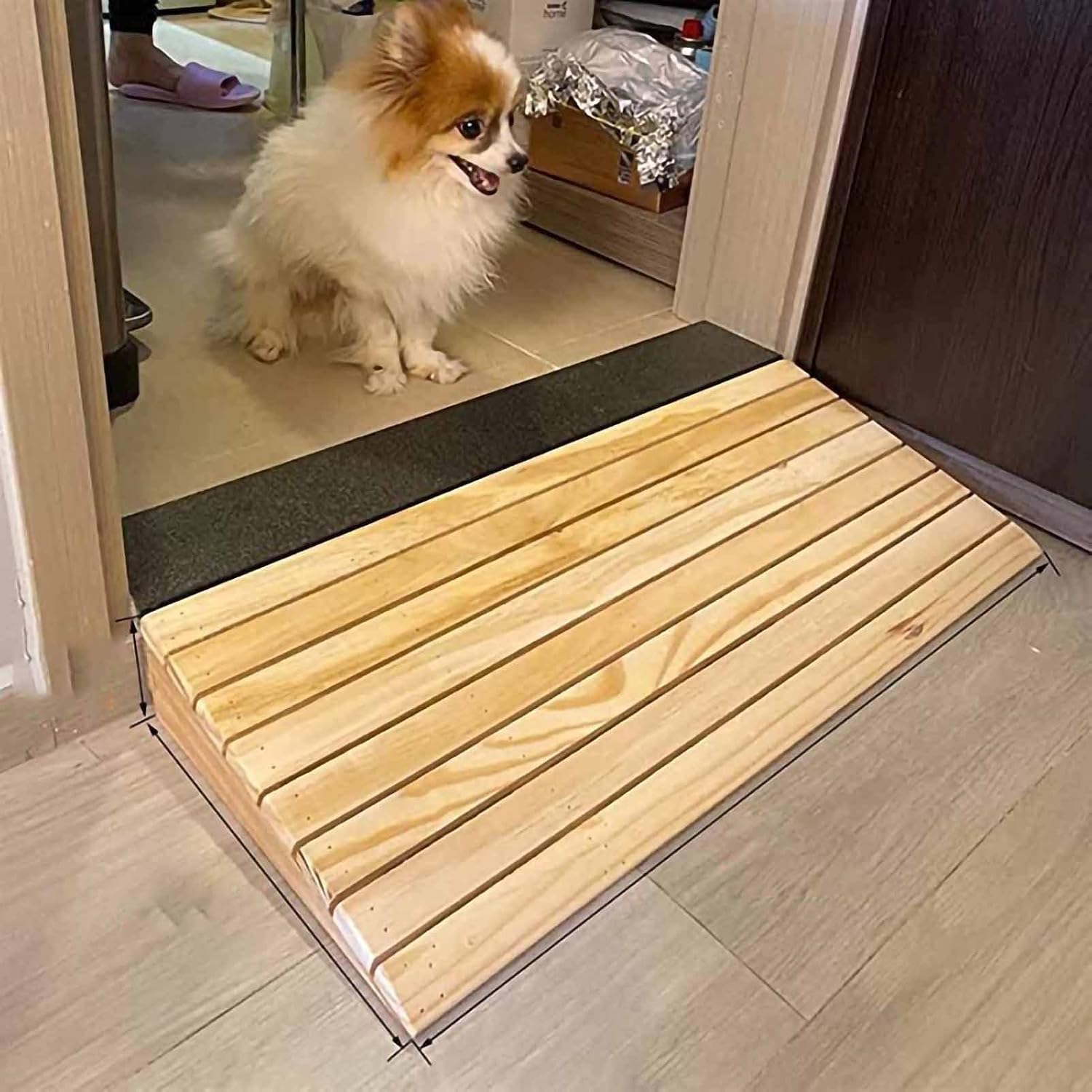 JYDQM Wheelchair Ramp Portable Door Threshold Ramp Wood, Non Slip Doorways Step Ramp, Mobility Entry Ramp for Wheelchair/Bike/Scooter, Curb Ramps for Seniors/Toddlers/Pets(Size:30.8 x 30 x 12cm)