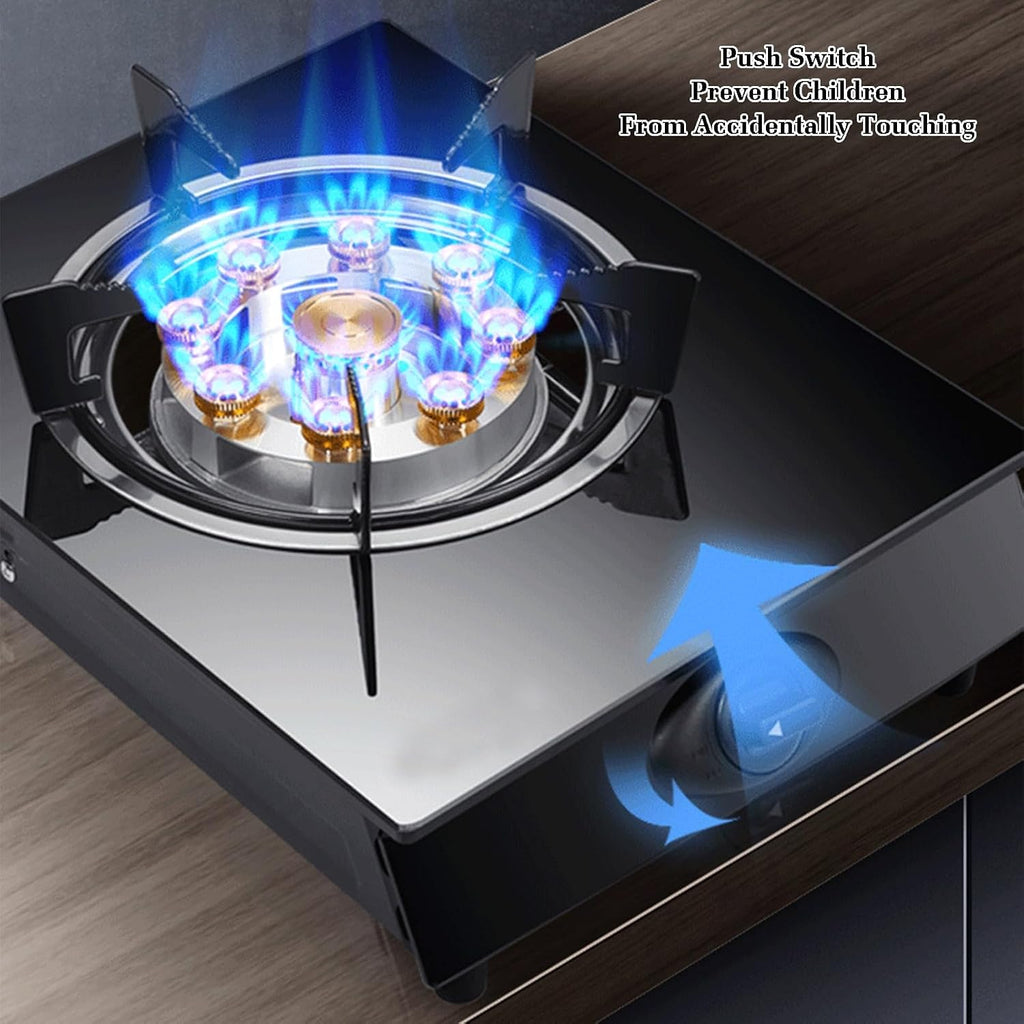 Gas Cooker 1 Burner,5.0KW Gas Stove,Gas/LP Gas Conversion Stove,Tempered Glass Cast Iron Pot Rack,with Flameout Protection,for Home Kitchen(LPG)