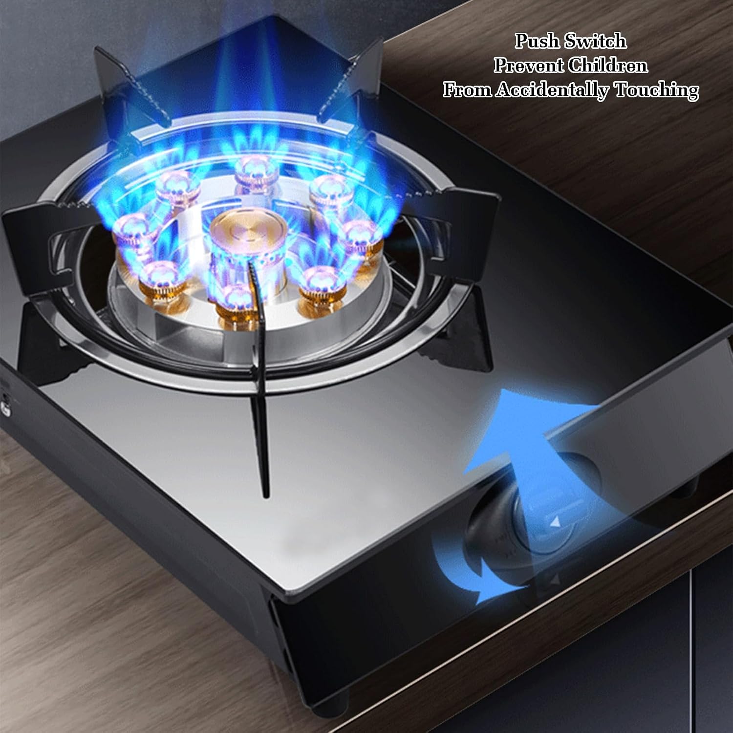 Gas Cooker 1 Burner,5.0KW Gas Stove,Gas/LP Gas Conversion Stove,Tempered Glass Cast Iron Pot Rack,with Flameout Protection,for Home Kitchen(LPG)