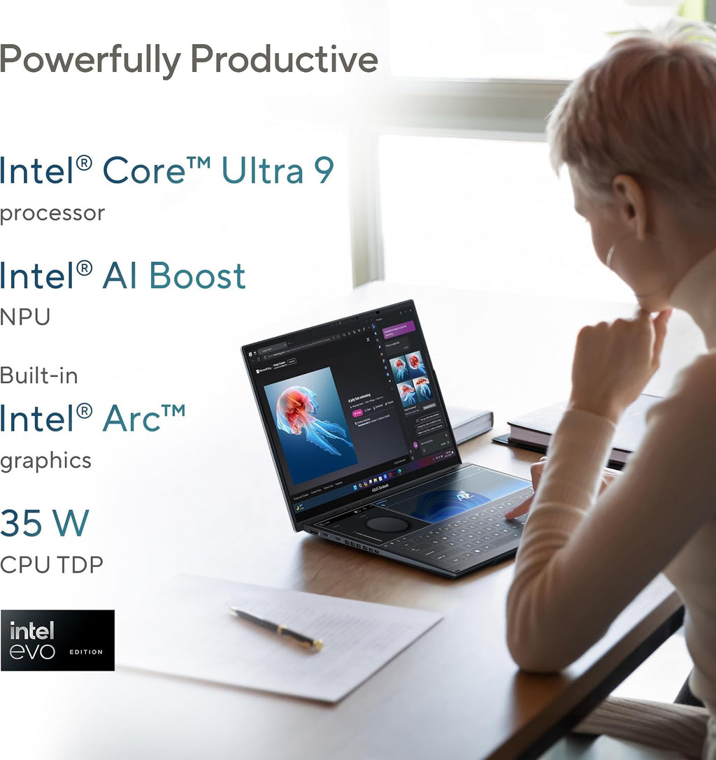ASUS Zenbook Duo Dual 14' OLED WQXGA+ 120Hz Notebook Intel Core Ultra 9 185H 32GB RAM 1TB SSD Intel Arc Graphics Inkwell Gray