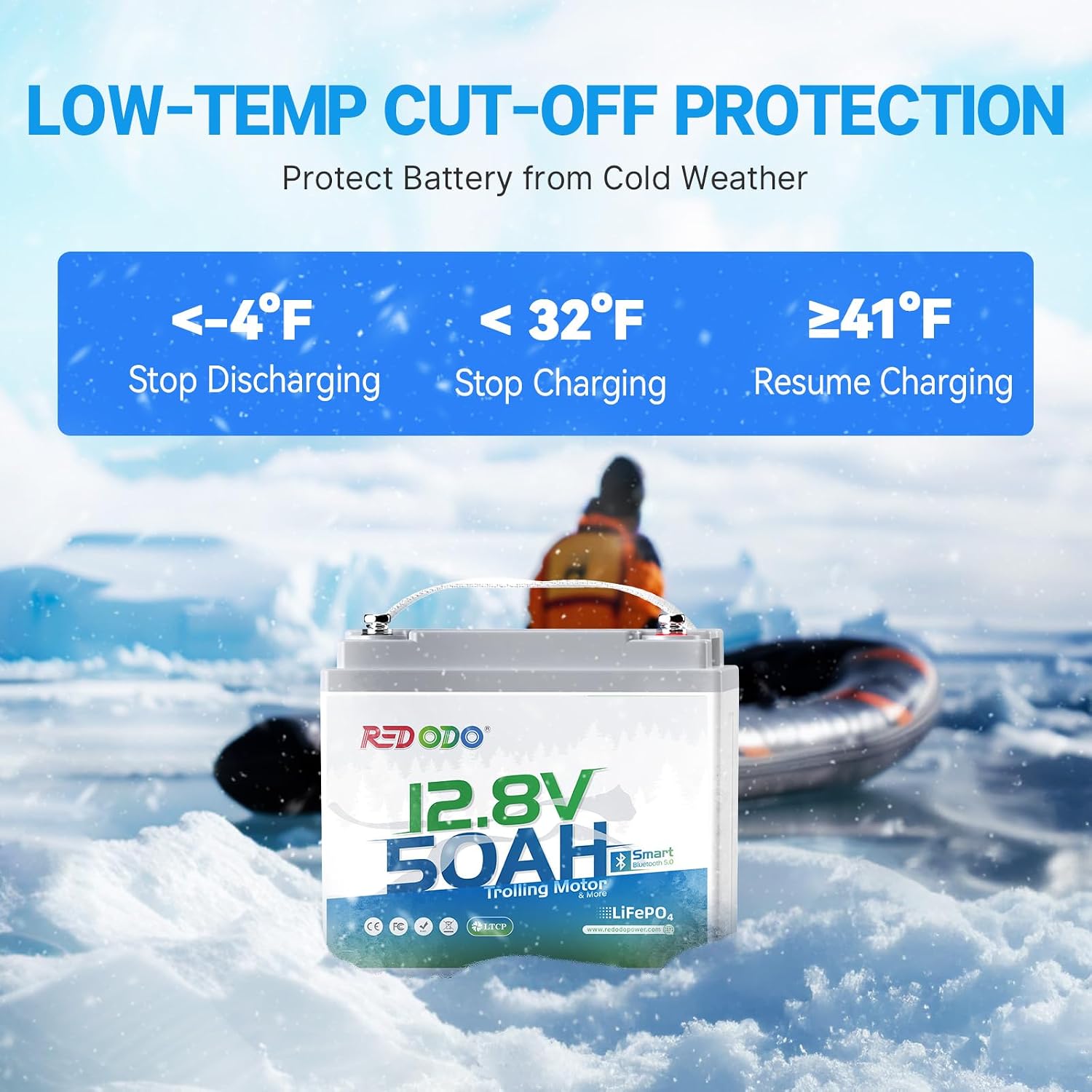 Redodo Bluetooth 12V 50Ah LiFePO4 Battery with Low-Temp Protection, 10 Years Lifetime, Lightweight & Portable Lithium Battery Perfect for RV, Solar, Boat Marine, Trolling Motor, Camping
