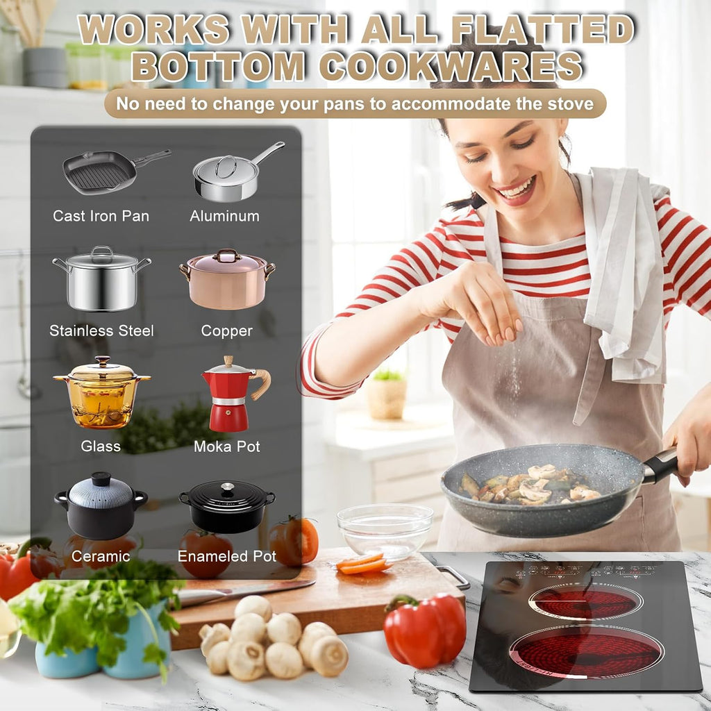 2000W 12 inch two burner Electric cooktop stove top burner estufa eléctrica de mesa portable cooktop electric burner parrilla eléctrica para cocinar portable electric burners for cooking