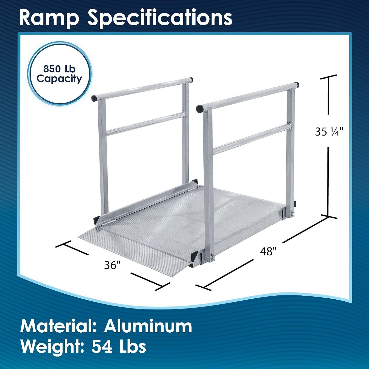 4' Wheelchair Ramp for Home Steps, 850 lb Capacity, Handrails, Non-Slip, Entry Access for Mobility Scooters, Power Chairs, Silver Spring