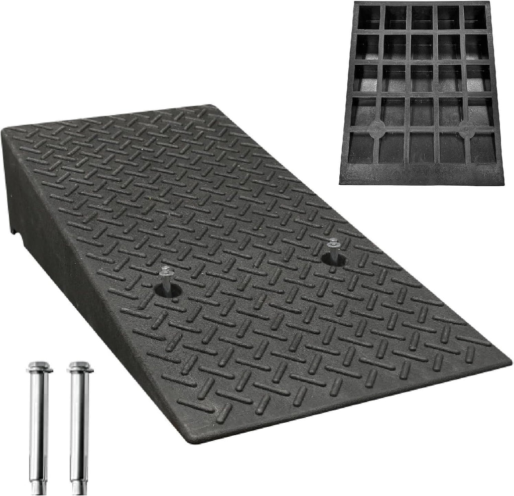 Rubber Curb Ramp Heavy Duty Threshold Ramp Portable Shed Ramp H 10-25 CM Doggy Door Ramp for Cars Bicycles Motorcycles Wheelchairs Lawn Mowers Pets(19.7x39.4x5.5in)