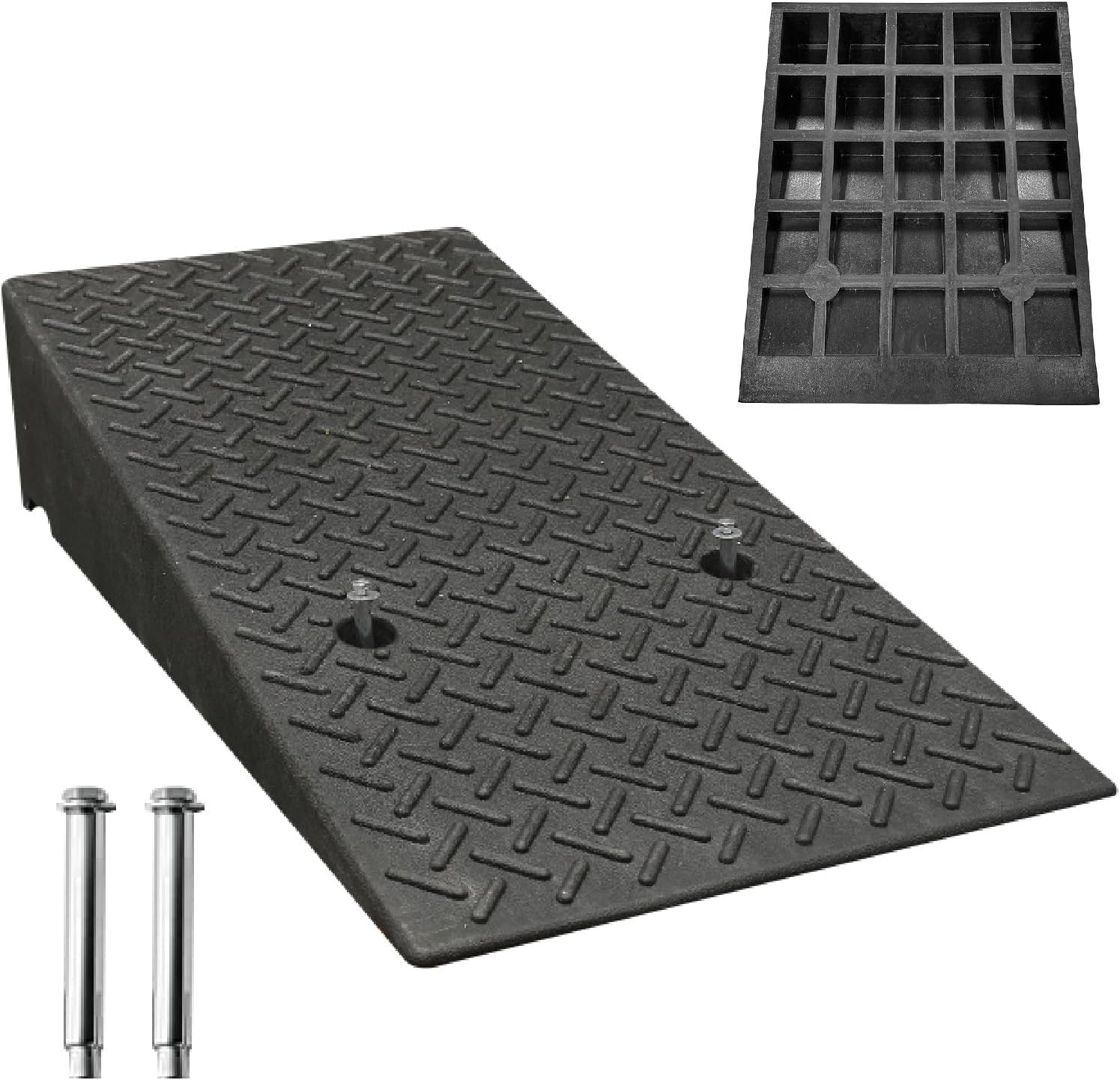 Rubber Curb Ramp Heavy Duty Threshold Ramp Portable Shed Ramp H 10-25 CM Doggy Door Ramp for Cars Bicycles Motorcycles Wheelchairs Lawn Mowers Pets(19.7x39.4x5.5in)