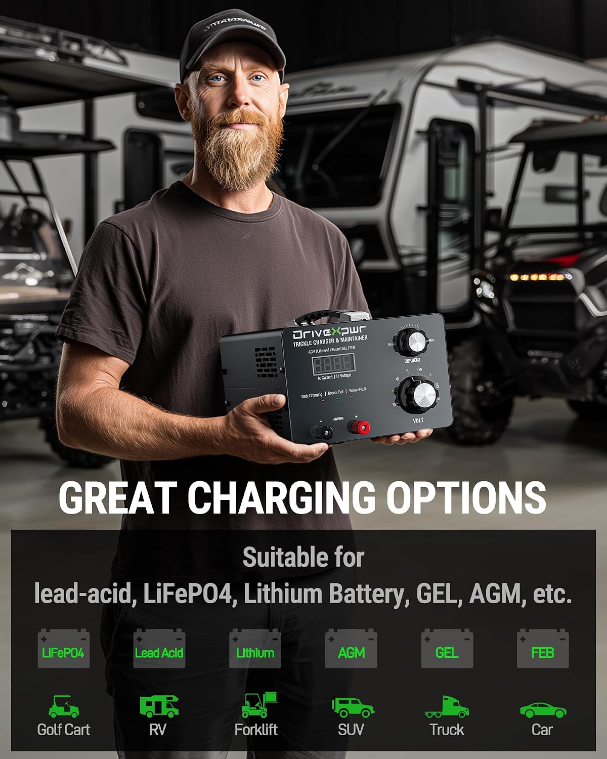 Adjustable Battery Charger 6V 8V 12V 24V,15A Automatic Battery Maintainer,Battery Desulfator Maintainer for Lead-Acid LiFePO4 Lithium,Great Automotive Golf Cart Truck Motorcycle Lawn Mower(X15)