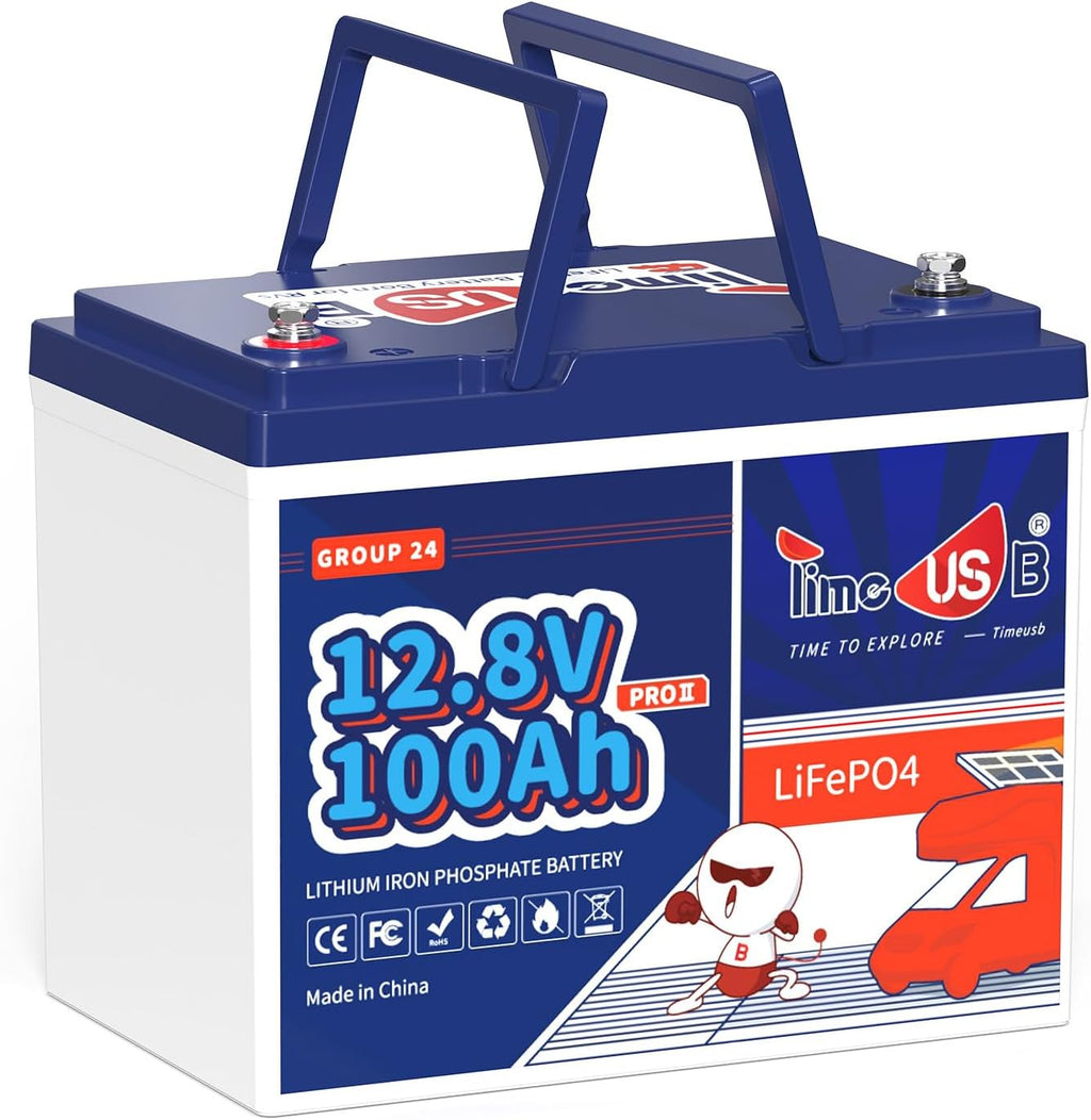 12V 100Ah RV LiFePO4 Lithium Battery- BCI Group 24, Timeusb Deep Cycle LiFePO4 Battery Built-in 100A BMS, 1280Wh, Max.15000 Cycles, 10-Year Lifespan for RV, Solar, Trolling Motor, Marine