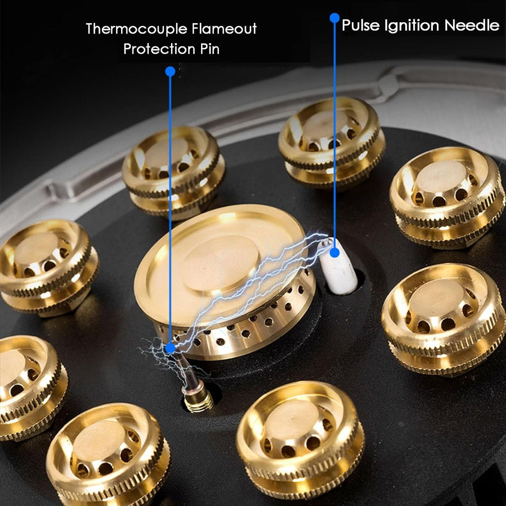 Single-Burner Gas Stove,Black Nine-Chamber High Flame Type Energy-Gathering Stove Frame,for Restaurant