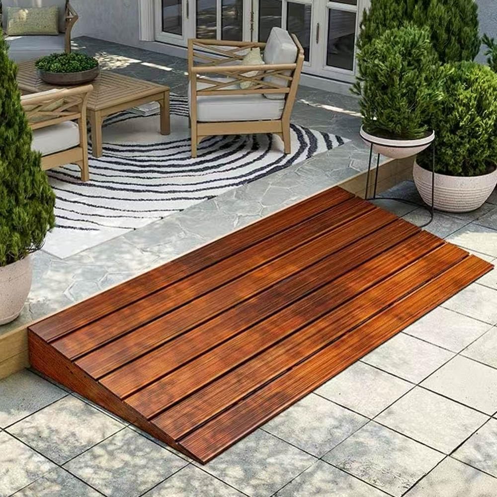 Mobility Ramp For Doorways Steps, Non-Skid Threshold Ramps，4in Height Access Ramp WheelChair Threshold Ramp For Motorcycles/Walker/Cart/Scooter(Grille black,19.6x35.4x3.9in)