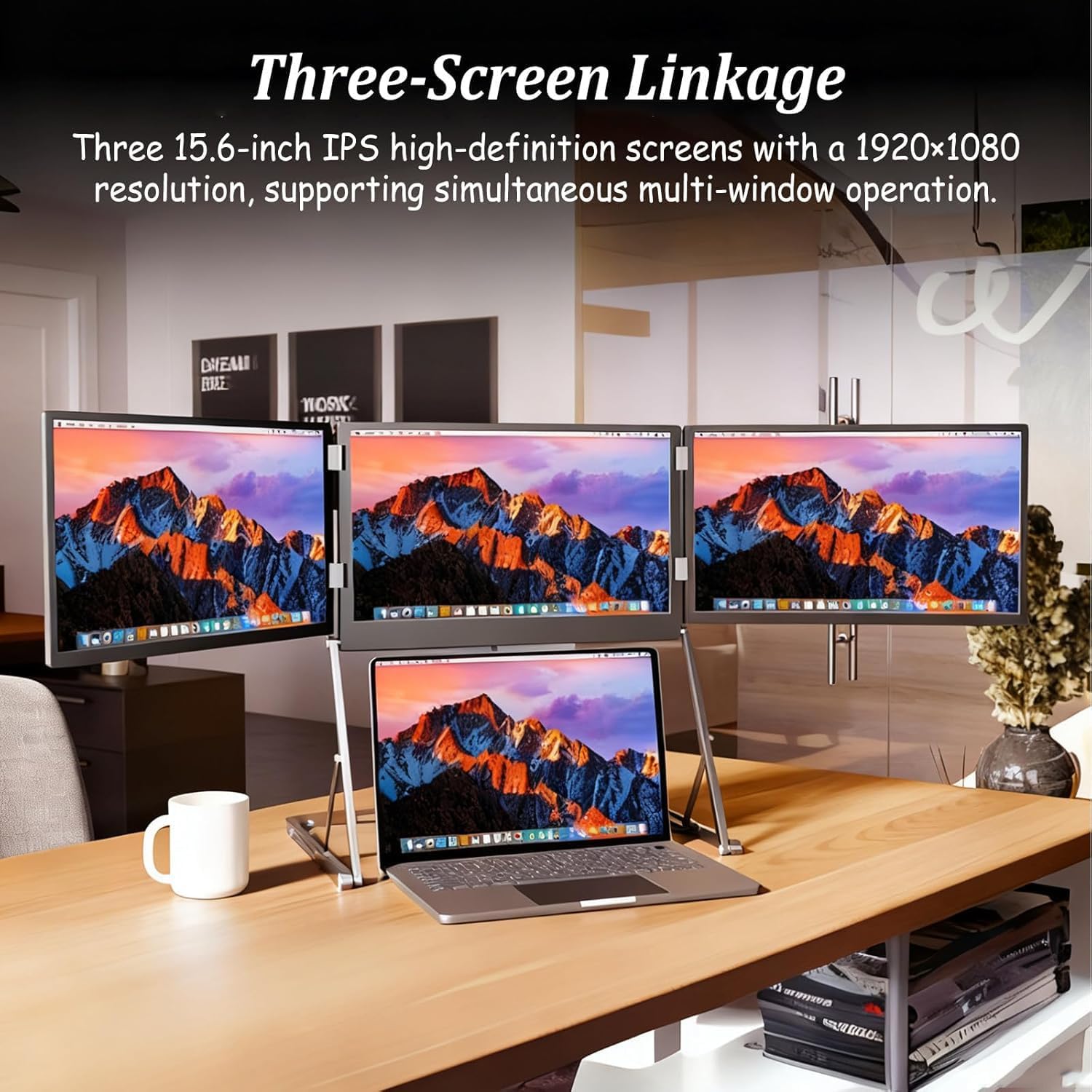 15.6in Laptop Tri-Fold Monitor, 1920 x 1080 FHD Portable Laptop Screen Extender, Extended Screen with 360° Rotation Acjustable Viewing Angles