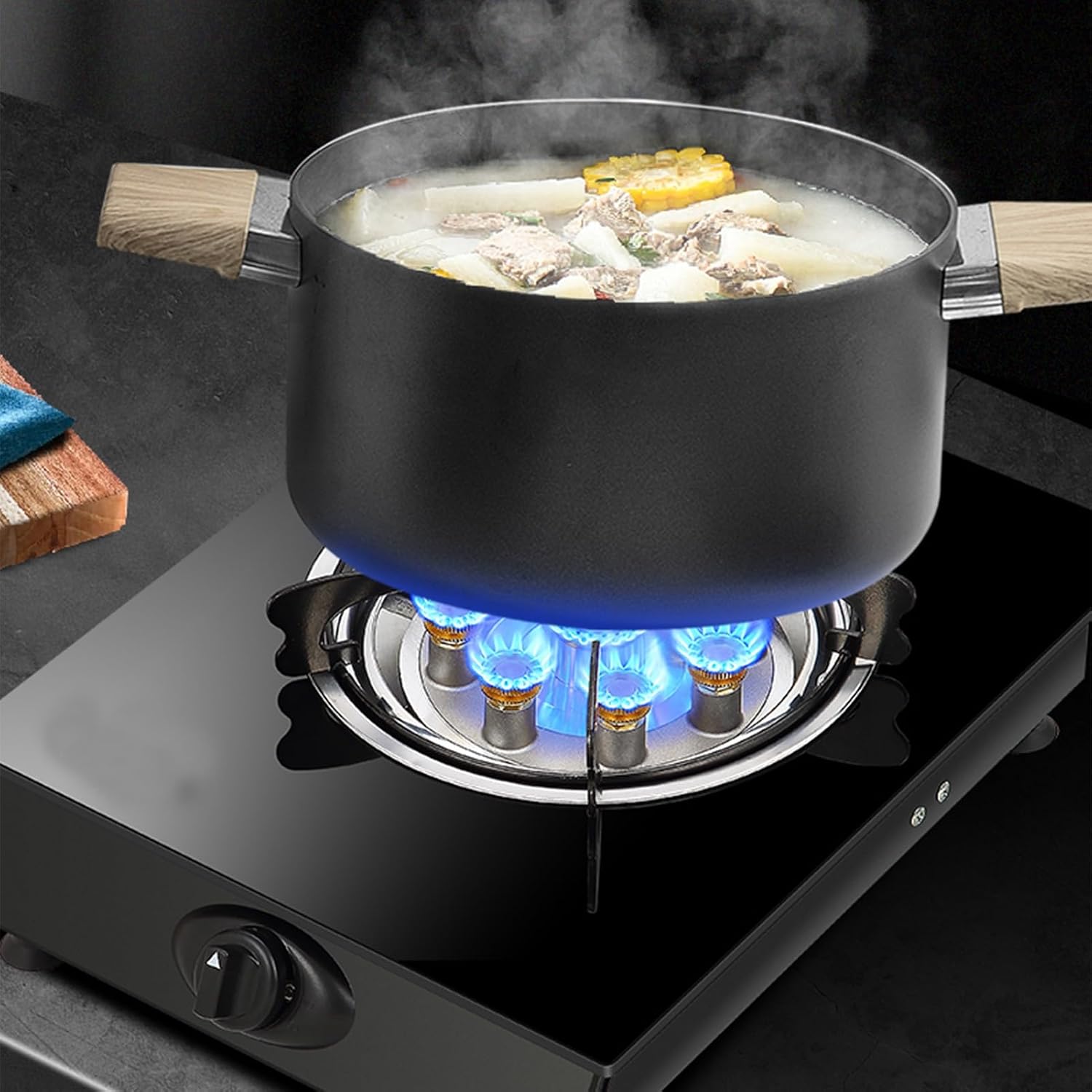 Gas Cooker 1 Burner,Portable Gas Stove,Kitchen Counter Top Stove 5.0KW Gas,Tempered Glass Cast Iron Pot Rack,with Flameout Protection,for Home Kitchen(LPG)