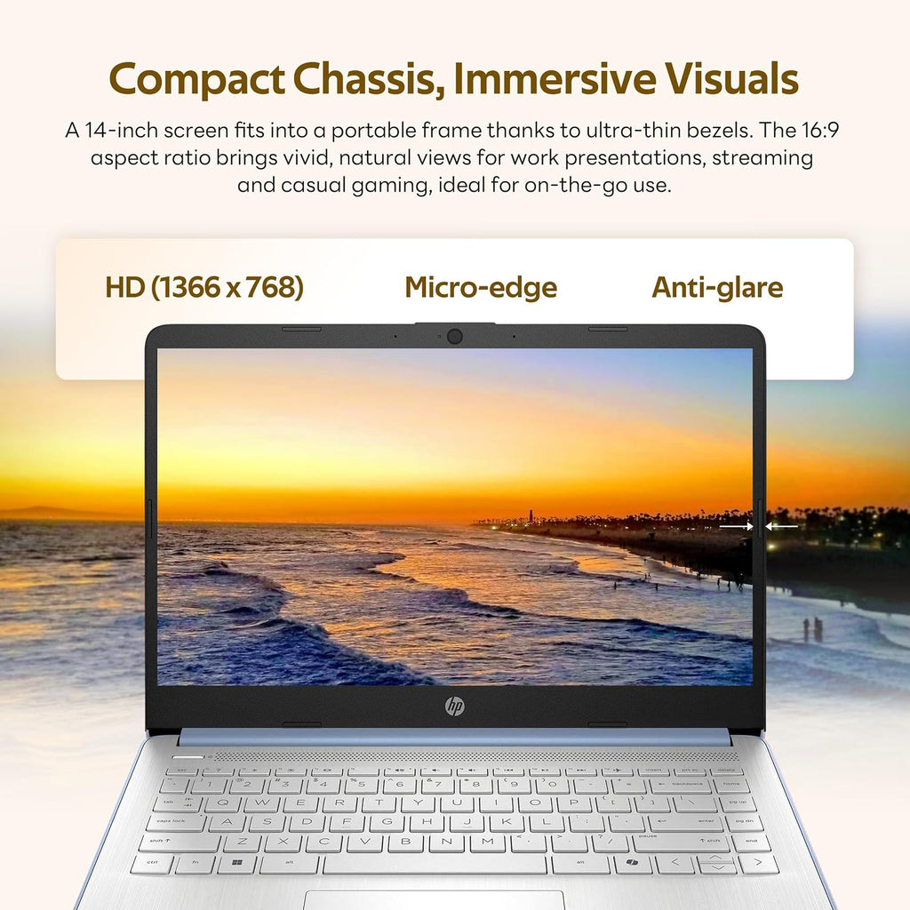 HP Stream 14' Laptop with AI Copilot, Flagship for Students & Business, 13th Gen Intel 4-Core, 4GB RAM, 256GB Storage (128GB UFS + 128GB Docking Station), Office 365 1-Year, Win 11 S, Sky Blue