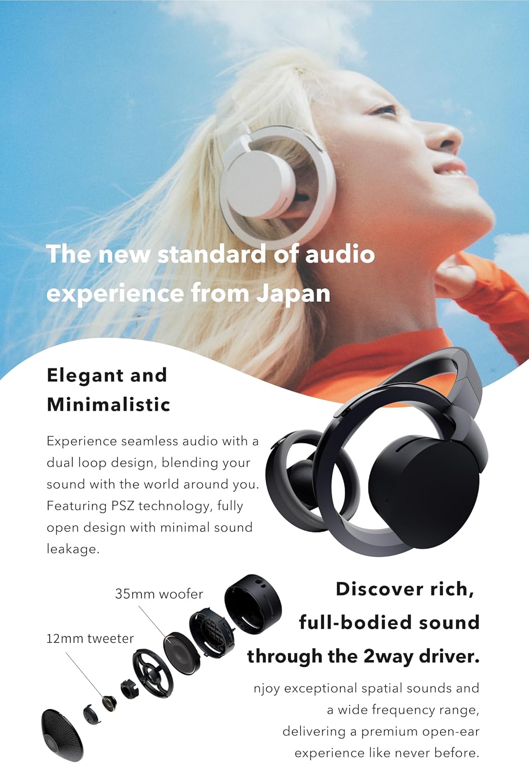 nwm ONE Wireless Open-Ear Headphones | Prevents Sound Leakage with PSZ Technology (Bone Conduction Alternative) | Bluetooth 5.3 | Multipoint | 20-Hour Battery Life with Microphone | Light Gray