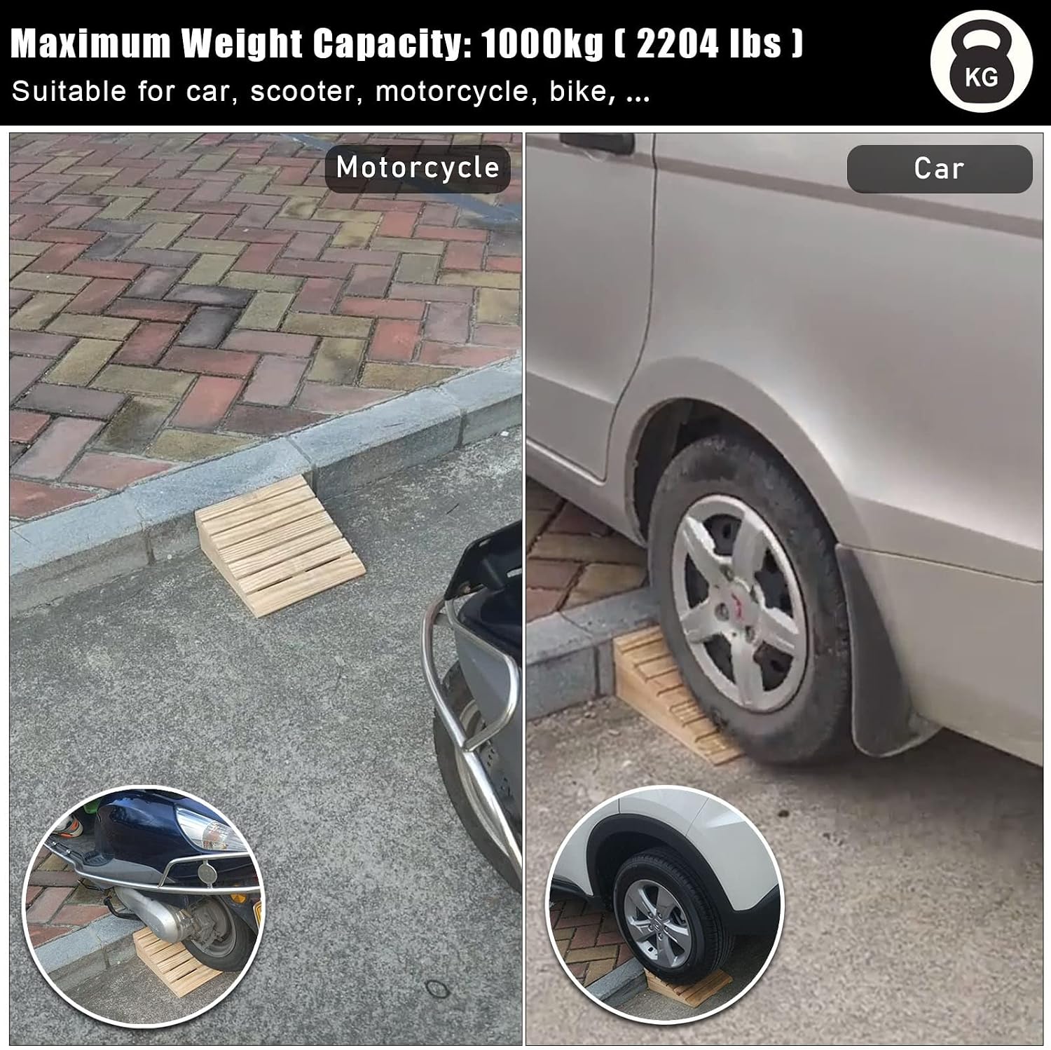 JYDQM Portable Driveway Ramp Non-Slip Wood Threshold/Curb Ramps for Driveway Front Door Steps, Portable Mobility Wheelchair/Car Slope, 5'/6'/7'/8' Rise(Size:50x33.8x13cm/19.7x13.3x5in)