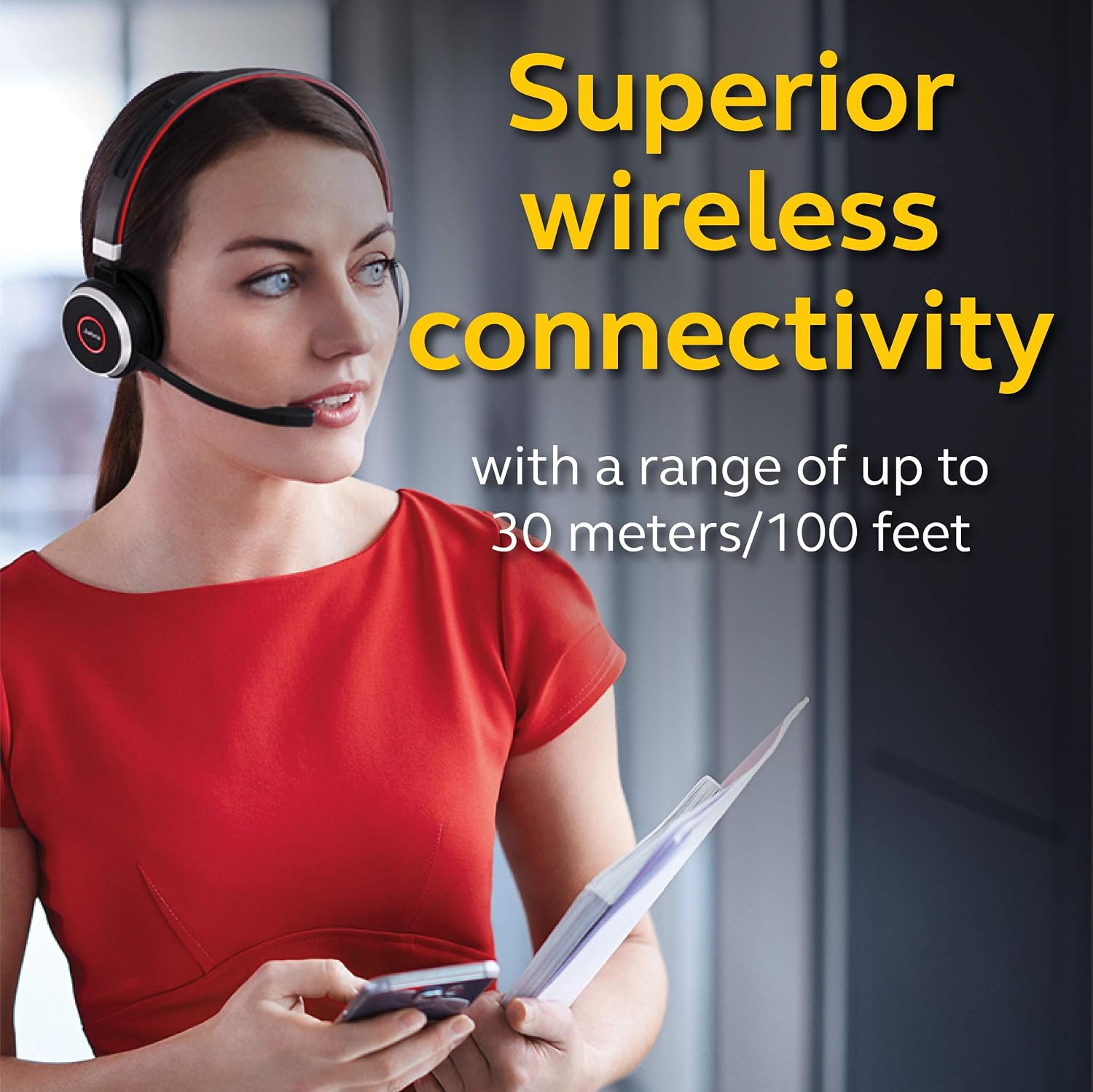 Jabra Evolve 65 UC Wireless Headset, Stereo – Includes Link 370 USB Adapter – Bluetooth Headset with Industry-Leading Wireless Performance, Passive Noise Cancellation, All Day Battery, Stereo Speaker