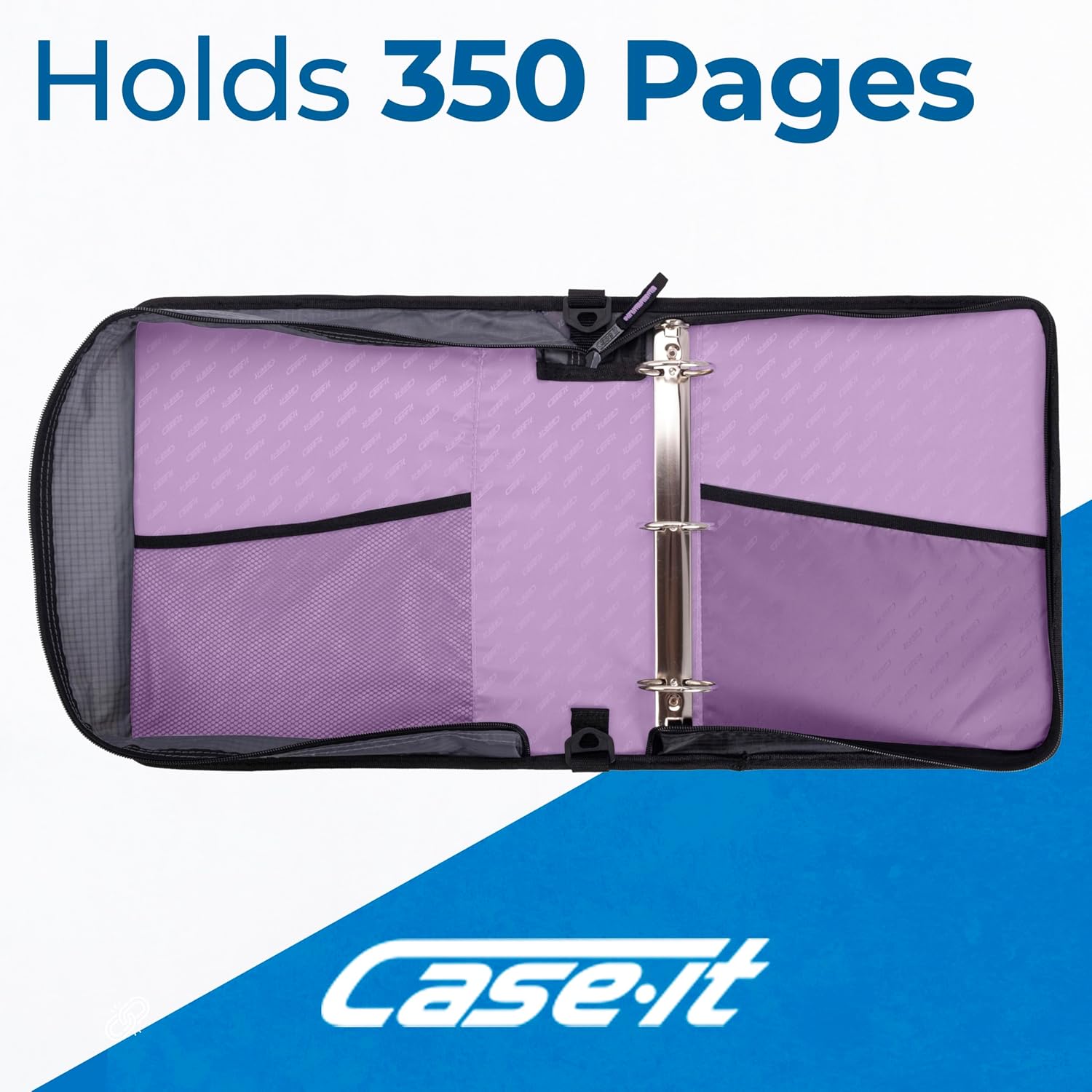 Case-it Universal Zipper Binder | 2-Inch O-Rings, 13-Inch Laptop/Tablet Padded Pocket, 400 Sheet Capacity, Multiple Storage Pockets & Shoulder Strap | School & Office Organizer | LT-007 Lavender