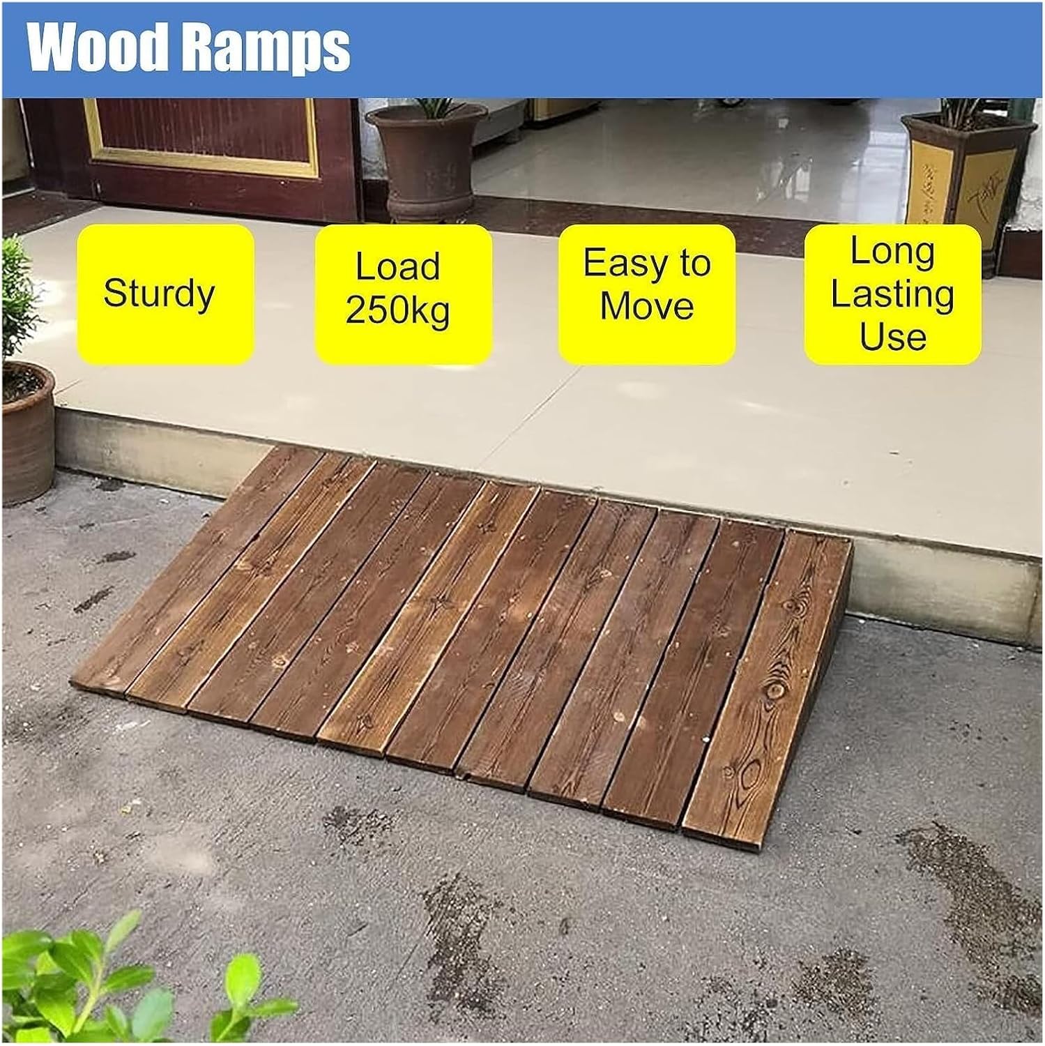 Wood Threshold Ramp,4' 5' 6' 7' 8' 10' Rise Threshold Ramps For Wheelchairs, Wood Portable Transition Slope Pad With Non-Skid Surface, For Doorways/Front Door/Garage ( 80X60X13Cm/31.5X23.6X5In)