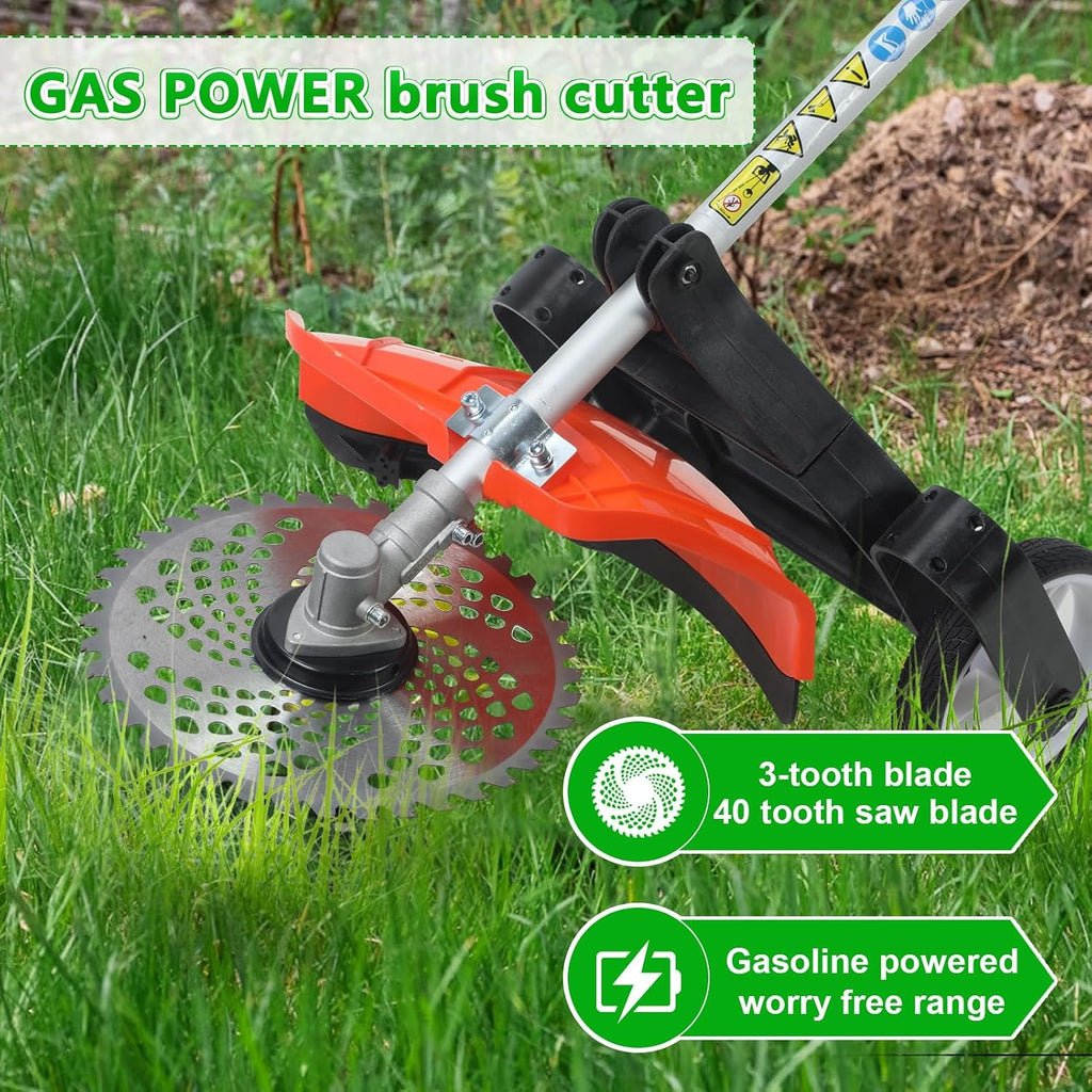 9 in 1 Gas Hedge Trimmer,Weed Eater Gas Powered Multi-Functional Trimming Tool 52CC 2-Cycle Weed Eater Wacker String Trimmer Brush Cutter Edger Pole Saw Weed Whacker Pruner with Extension Pole Orange