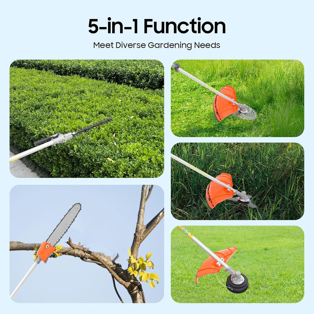 2026 New 52CC 2-Stroke Gas Weed Wacker, 5-in-1 Multi-Functional Lawn Mower Garden Hedge Trimmer String Trimmer Pole Chainsaw with Extension Pole, Weed Eater for Grass and Bush