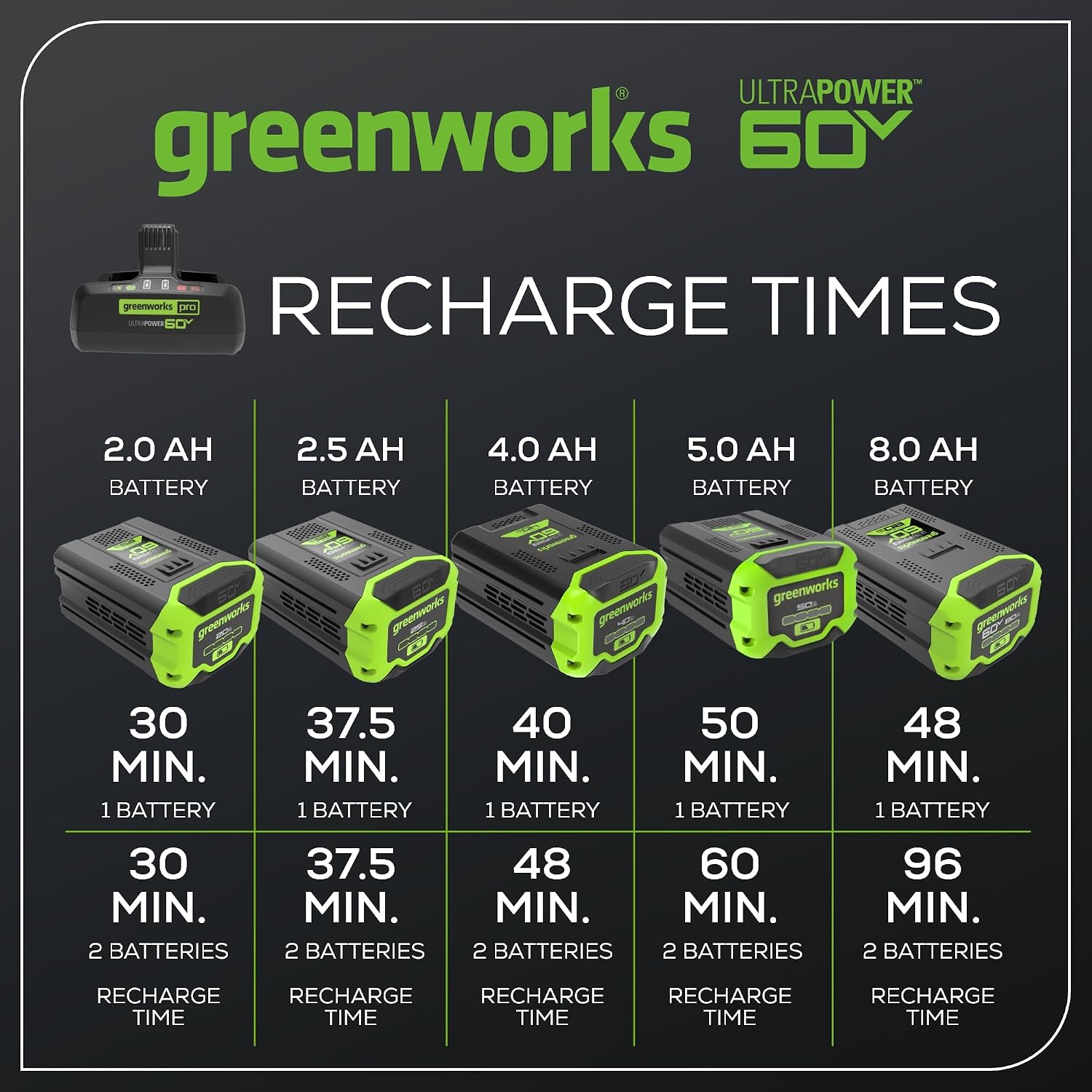 Greenworks Pro 60V 10A Dual Port Rapid Charger