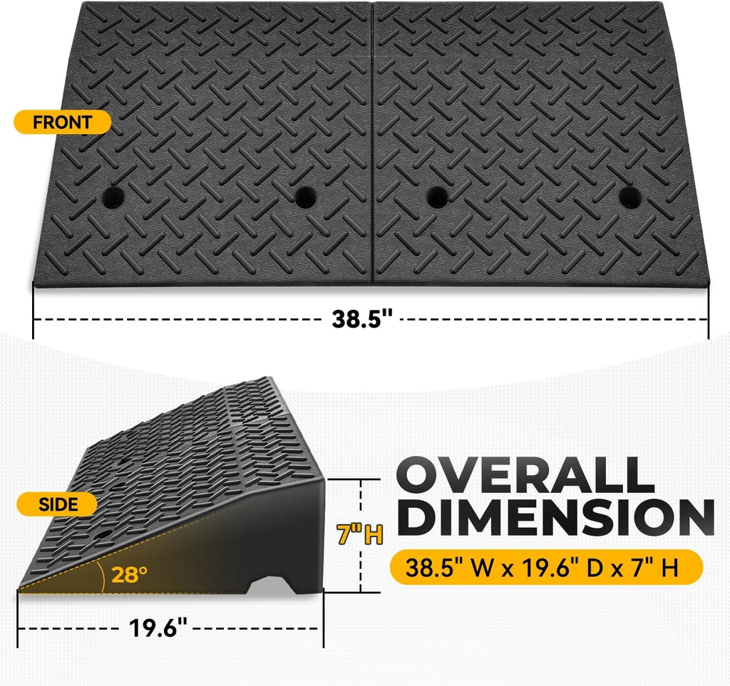 Auto Dynasty Rubber Curb Ramps, 7' Lift Height Curbside Driveway Ramp, 4410 LBS/2T Capacity Sidewalk Curb Ramp for Cars Trucks Bikes Motorcycles Wheelchairs, 2 Pack