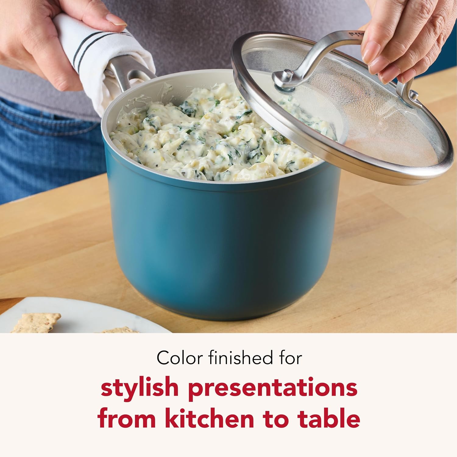 KitchenAid Hard Anodized Ceramic Induction Nonstick Pots and Pans Set with Saucepans, Frying Pans, Stockpot, and Lids, Dishwasher Safe, 9 Piece Cookware Set with Stainless Steel Handles - Agave Blue