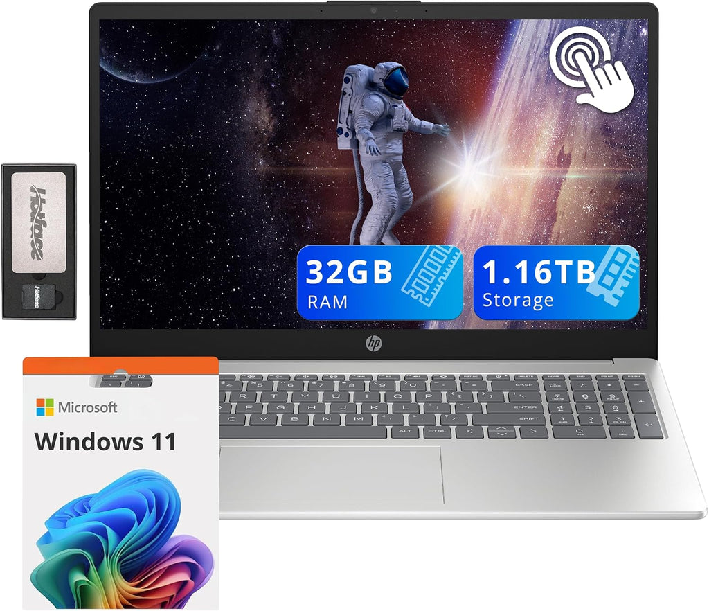 HP Pavilion 15.6' HD Touchscreen Laptop, Intel i3-1215U, 32GB RAM, 1.16TB Storage(1TB SSD+160GB Docking Station Set), Intel UHD Graphics, Num Pad, HD Camera, Fast Charge, Wi-Fi 6E, Win 11, Silver