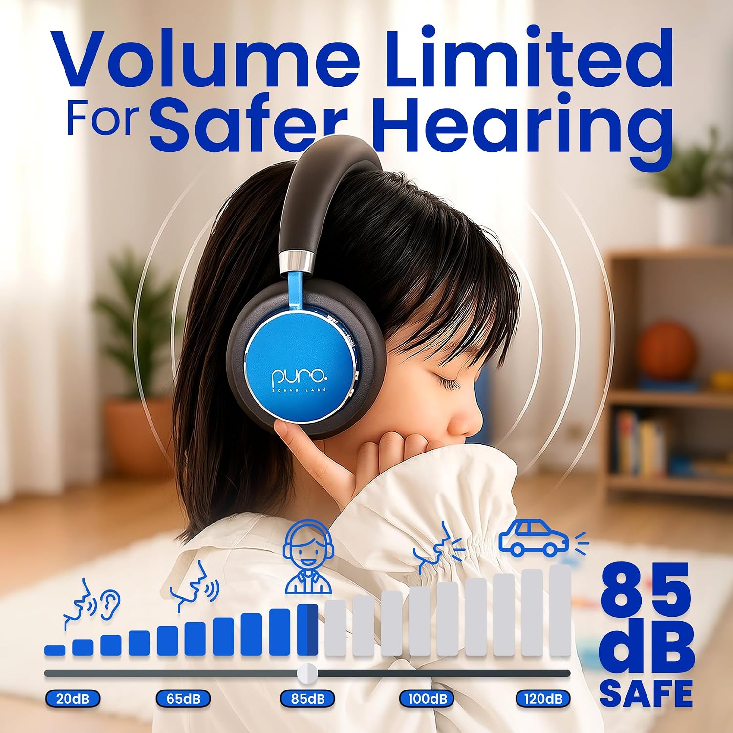 Puro Sound Labs BT2200 Plus Volume Limited Headphones for Kids - Bluetooth, Studio-Grade Audio, Over-Ear & Comfy Design, 20-Hour Battery Life, Easy to Connect Wireless Headphones for Kids, Blue & Pink