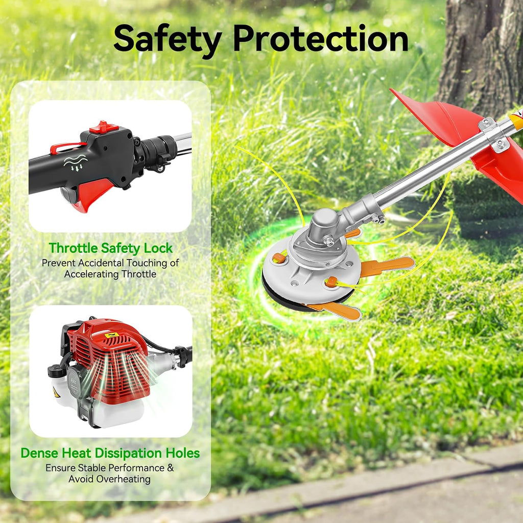 43cc Gas Weed Wacker, 2-Stroke String Trimmer/Edger Single Cylinder Air Cooled Engine with Heavy Duty Straight Shaft Lawn Mower Strings for Home Lawn Orchard Tea Garden Mowing