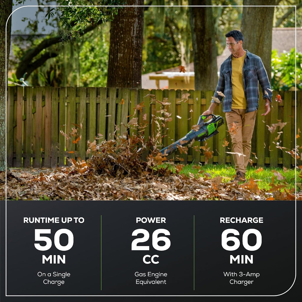 Greenworks 60V (610 CFM / 130 MPH) Cordless Leaf Blower, High Power, Lightweight & Quiet Operation for Wet Leaves, Driveways and Dense Gravel, Includes 2.5Ah Battery & 5A Rapid Charger