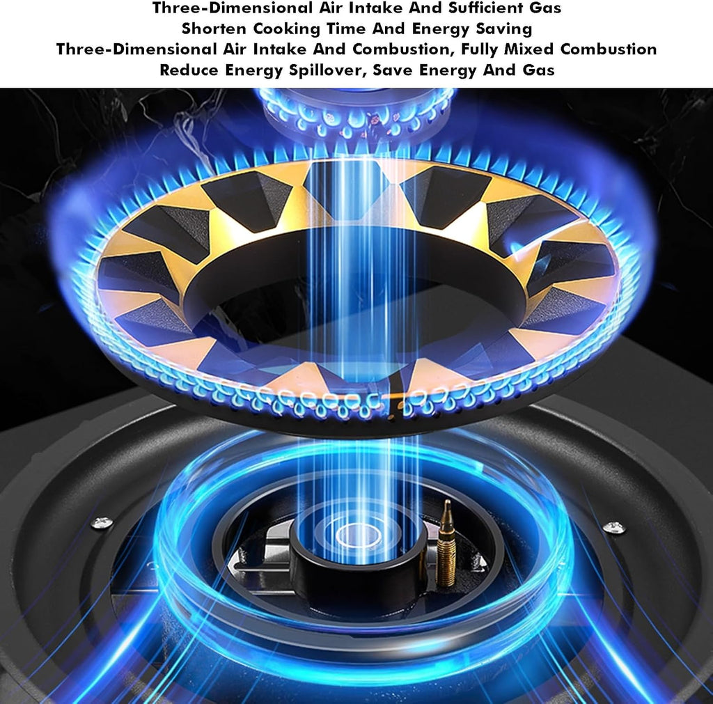 Gas Cooker 1 Burner,5.2KW Fire Ring Wok Burner with Flameout Protection,Tempered Glass Top Cooking,for Natural Gas/liquefied Petroleum Gas(NG)