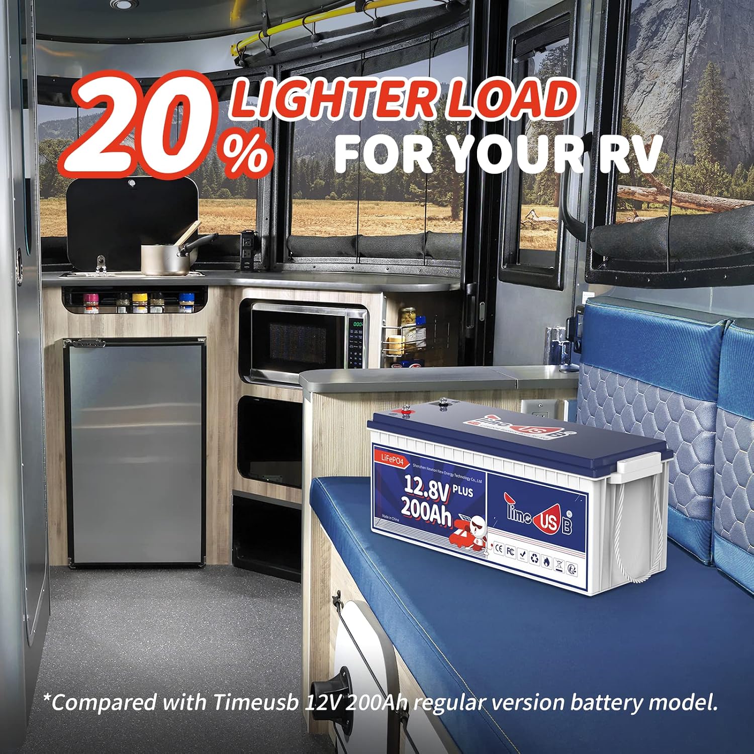 Timeusb 12V 200Ah Plus LiFePO4 Battery, Built-in 200A BMS, Deep Cycle Battery with Max 2560W Output Power, Perfect for Your RVs, Solar System, Off-grid, Travel Trailer, etc