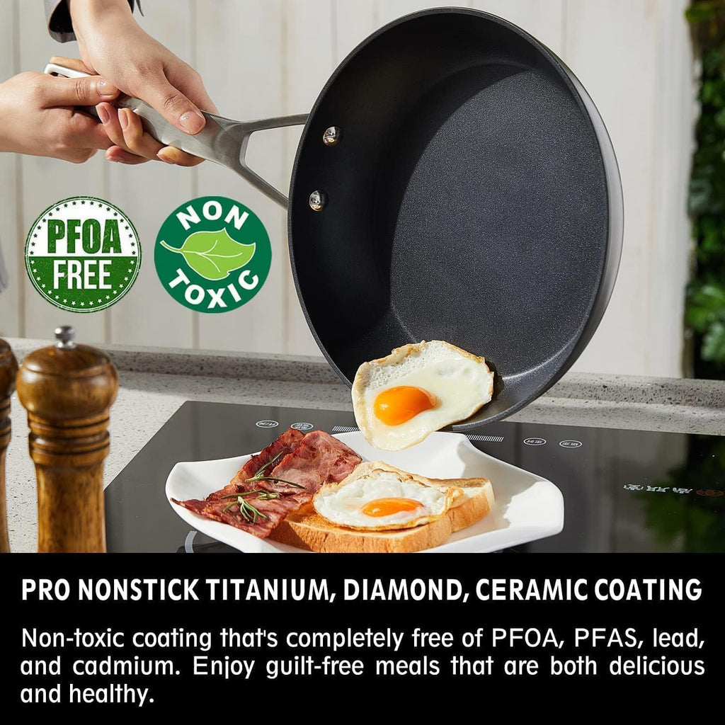 MsMk Non Stick Pans Set 7-Piece, 8, 10, 12 Inch Frying Pans and 12 Inch Induction Wok with Tempered Glass Lids, PRO Heat Distribution, Stay-Cool Handles, Oven Safe 700℉, Compatible with All Cooktops