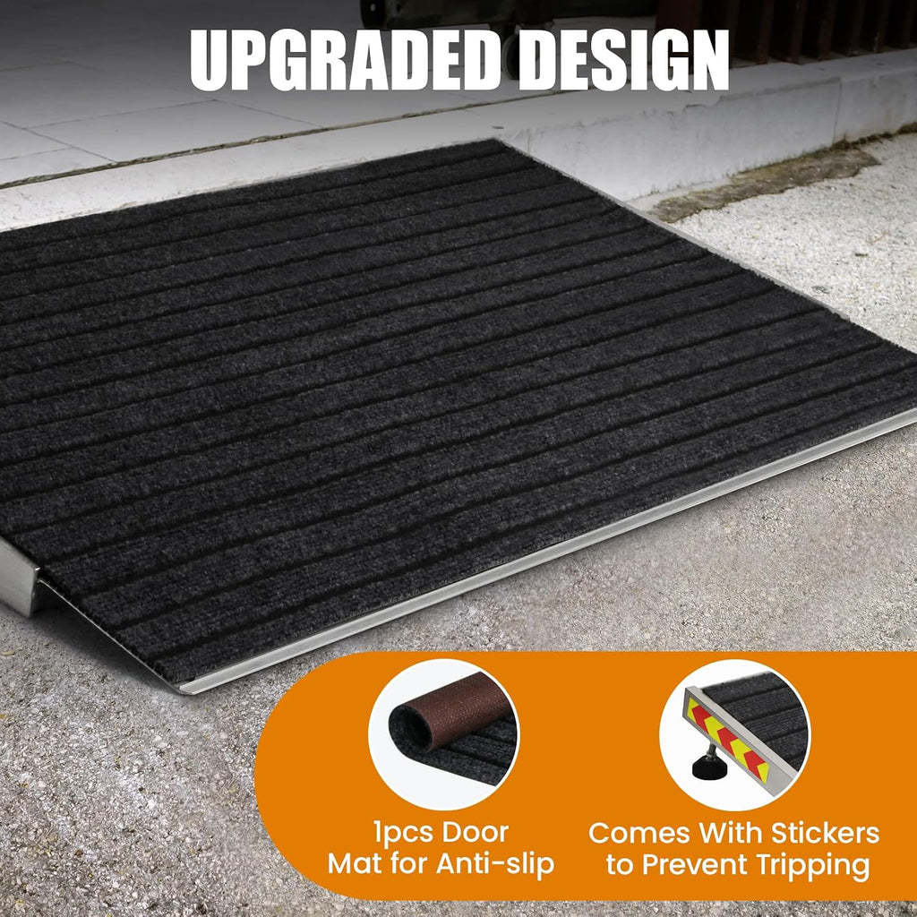 Threshold Ramps for Doorways, 3-4.7' Rise and 24'×36' Platform Aluminum Wheelchair Ramp, Heavy Duty 1500lbs Capacity Ramps for Wheelchairs for Home with Non-Slip Thick Door Mat