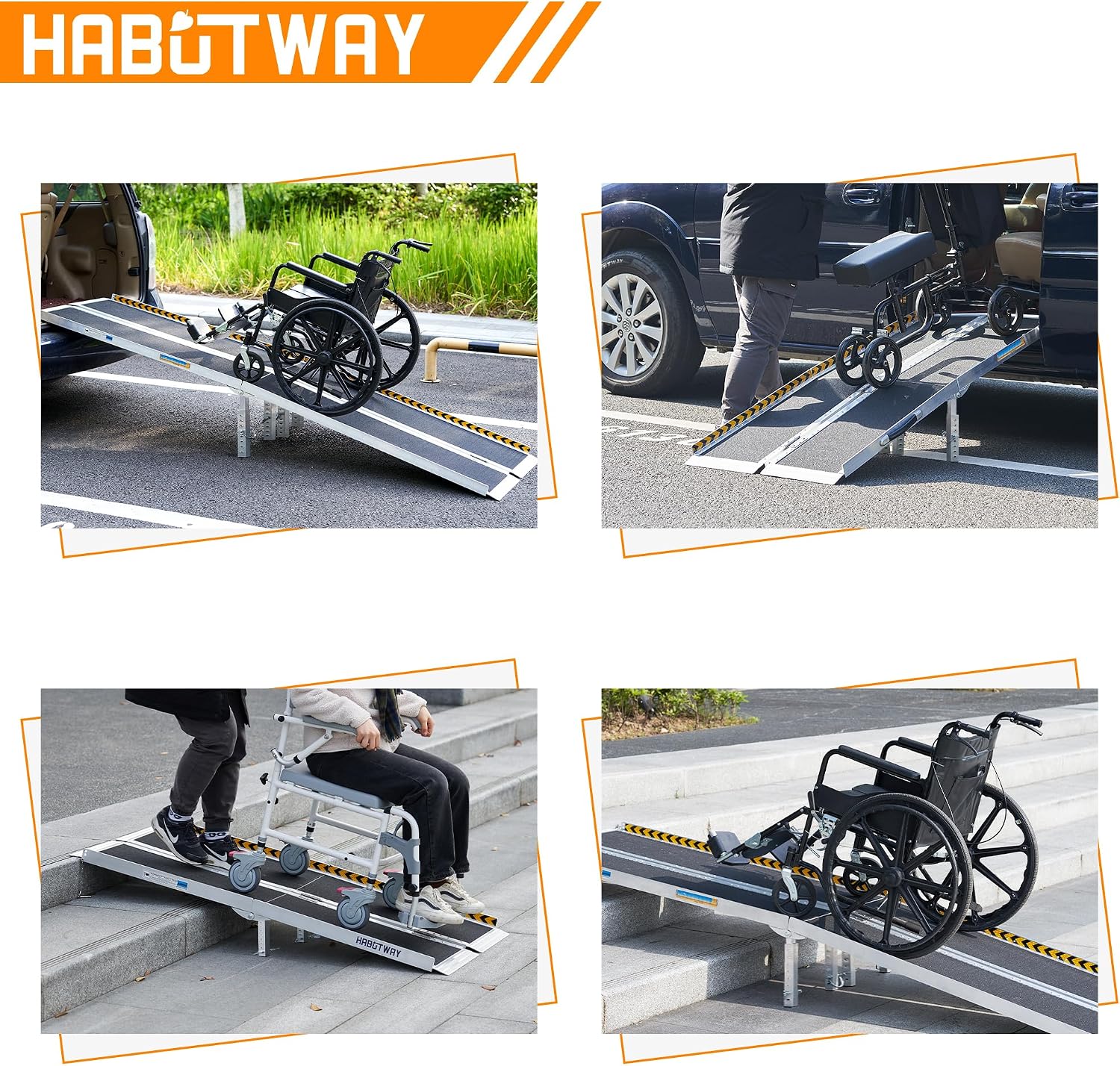 HABUTWAY 10ft Wheelchair Ramp, Portable Wheelchair Ramp with Support Legs, Double Non-Skid Ramps Hold Up to 800Lbs, Threshold Ramps for Home,Stairs, Curbs,Steps,Doorway