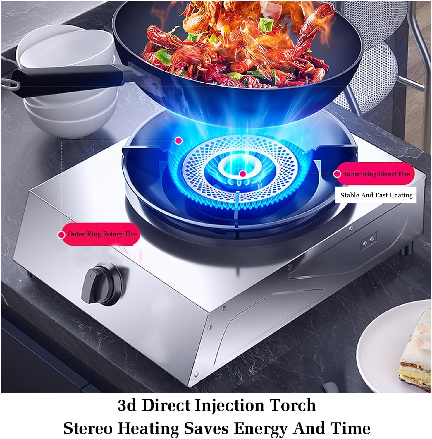 Gas Stove,Single Burner,5.2W Nine-Cavity High-fire Timer,Stainless Steel Catering Indoor Regulators,with Flameout Protection,for Home Kitchen(LPG)