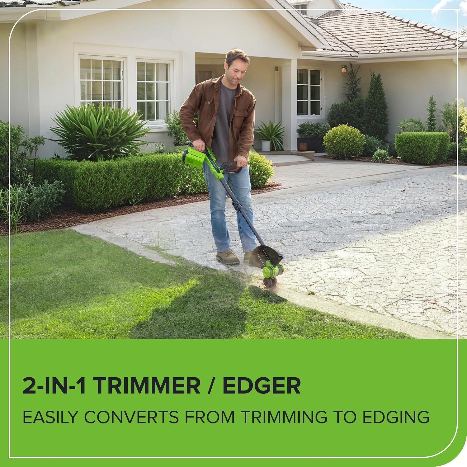 Greenworks 40V 13' 2-in-1 Cordless String Trimmer/Edger, Auto Feed Line, Rotating Head, Lightweight Weed Wacker, 20 Plastic Blades + Blade Cover, Battery Sold Separately