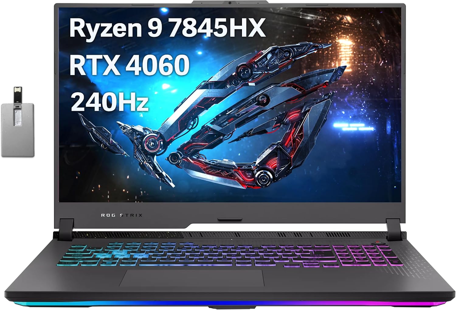 ASUS ROG Strix G17 Gaming Laptop, 17.3' QHD 240Hz Display, AMD Ryzen 9 7845HX, GeForce RTX 4060, 16GB DDR5 RAM, 1TB PCIe SSD, RGB Backlit Keyboard, Win 11 Pro, Gray, 32GB Hotface USB Card (Renewed)