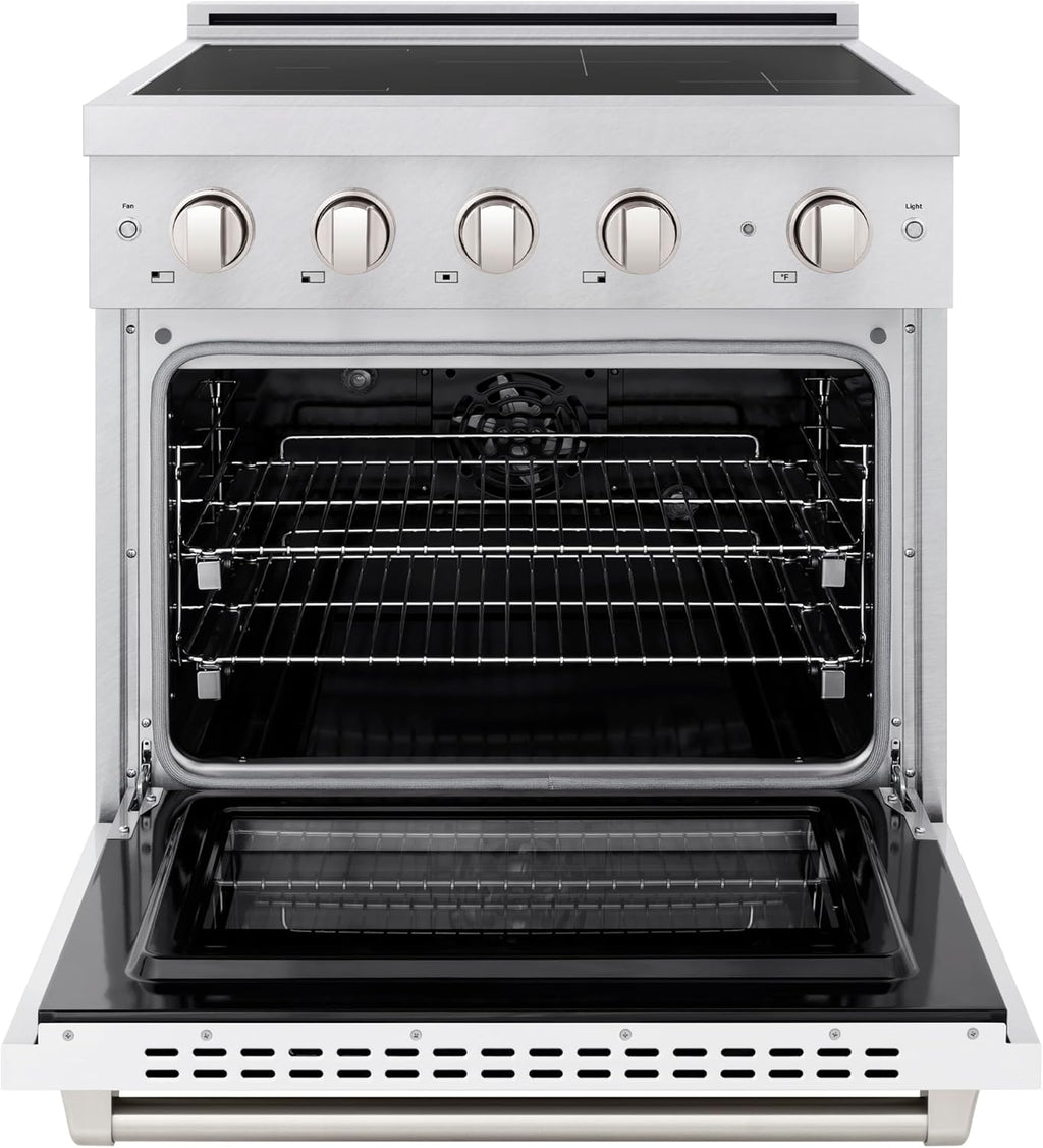ZLINE 30 in. 4.2 cu. ft. Paramount Induction Range with 4 Element Cooktop and Electric Convection Oven in Satin Stainless Steel with White Matte Door (SINRS-WM-30)