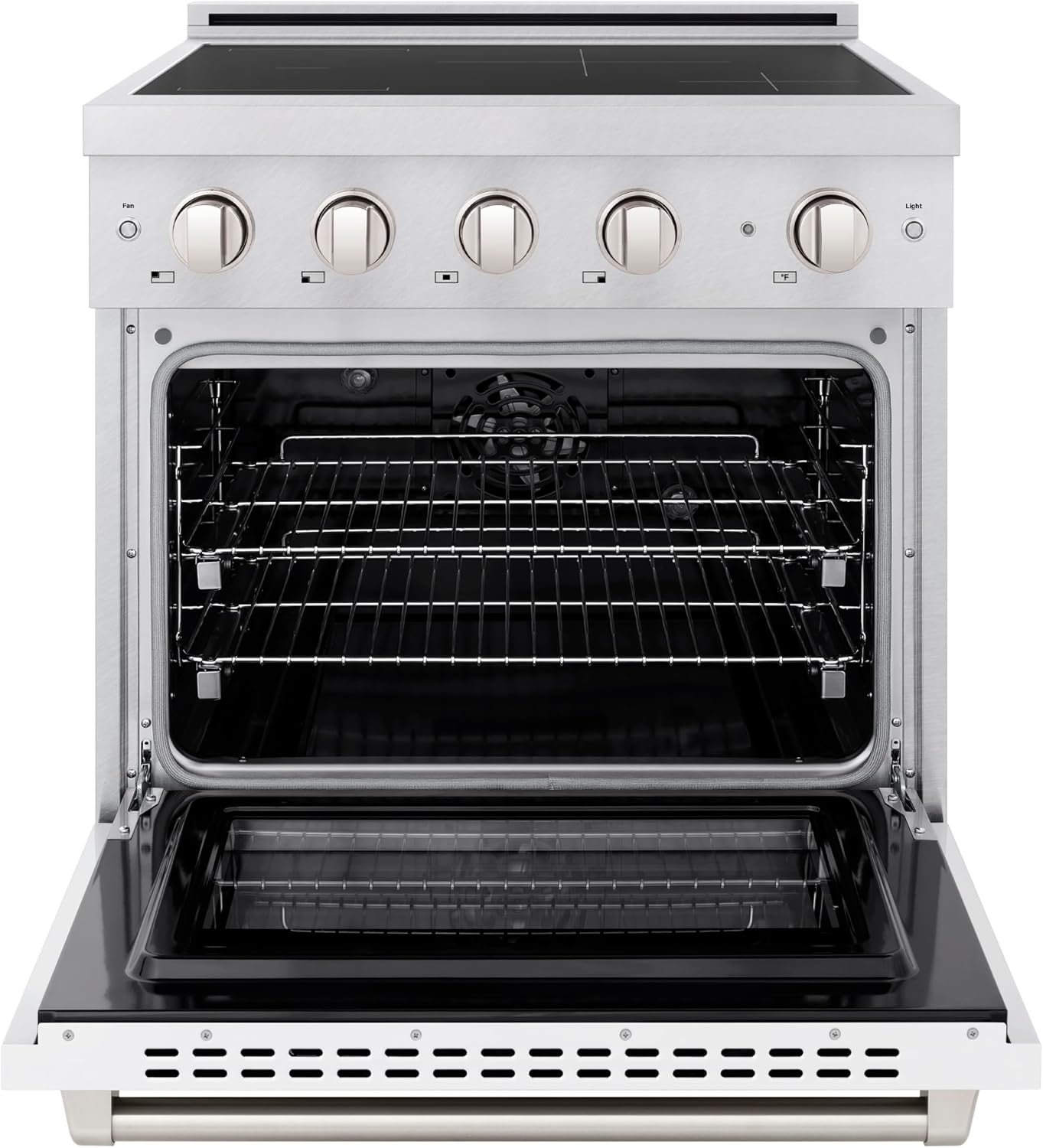 ZLINE 30 in. 4.2 cu. ft. Paramount Induction Range with 4 Element Cooktop and Electric Convection Oven in Satin Stainless Steel with White Matte Door (SINRS-WM-30)