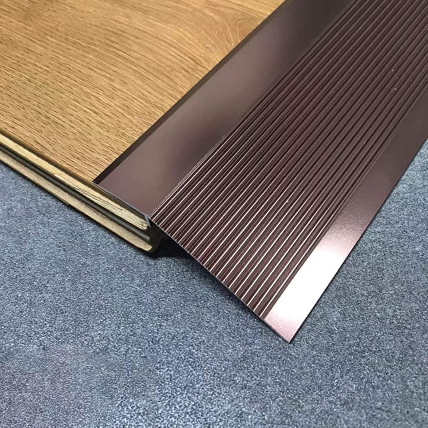Doorway Uneven Floor Transition Strip, 4 Inch Wide, Aluminum Floor Threshold Ramp for Doorways From Carpet to Hardwood Floors, Front Door Entryway Reducer Flooring Edge Trim ( Color : Light Coffee , S