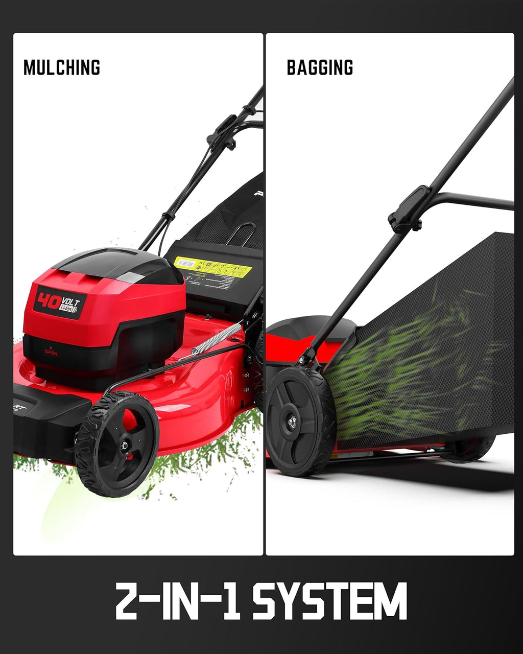 PowerSmart 40V 21' Cordless Push Lawn Mower with 2 x 4.0ah Batteries and Charger, up to 1/4 Acre (MB2400B)