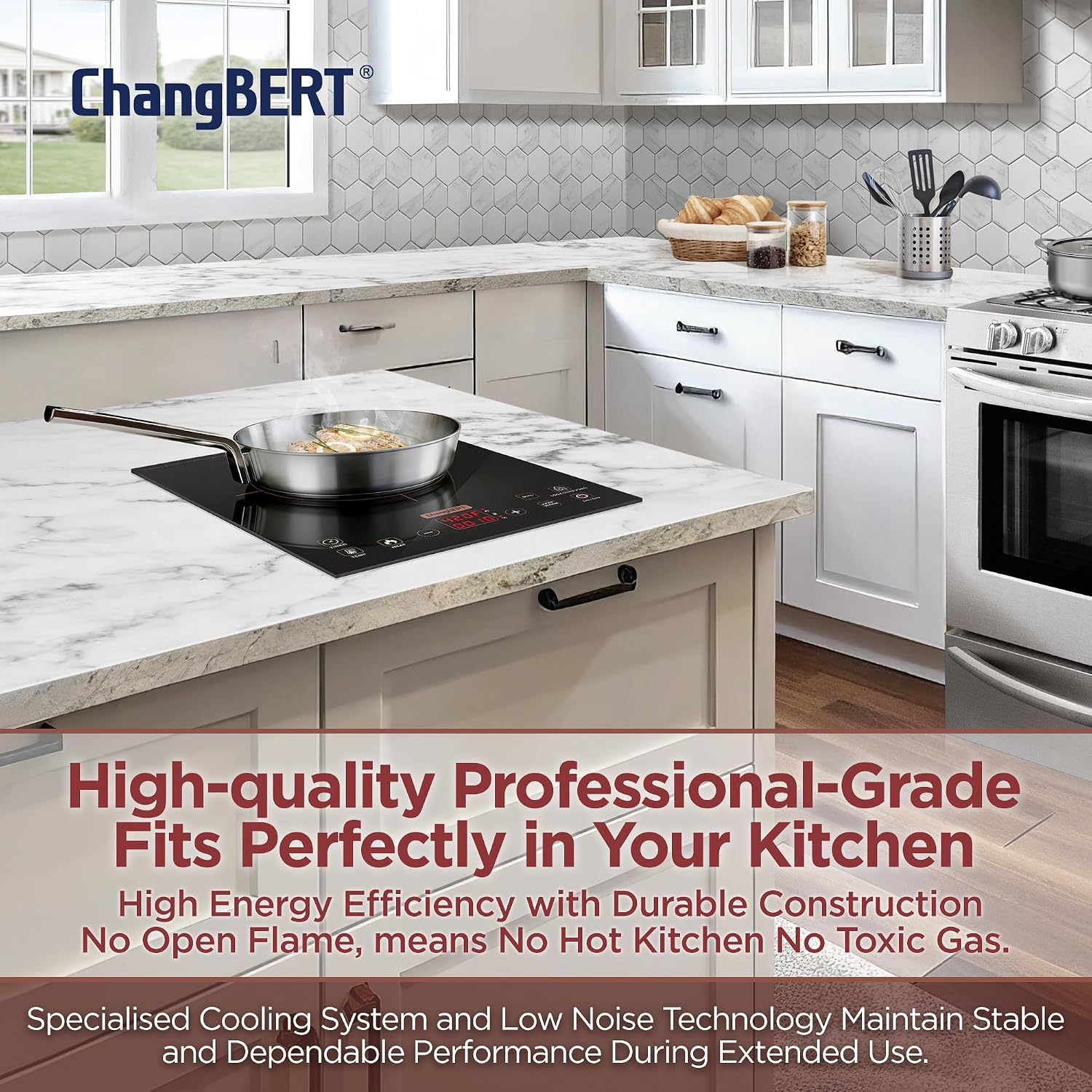 ChangBERT Built-in & Countertop Induction Cooktop, NSF-Certified Commercial Grade Single Induction Burner, Large 8' Heating Coil, Low Noise, Precise Temperature Control for Apartments RVs Food Station