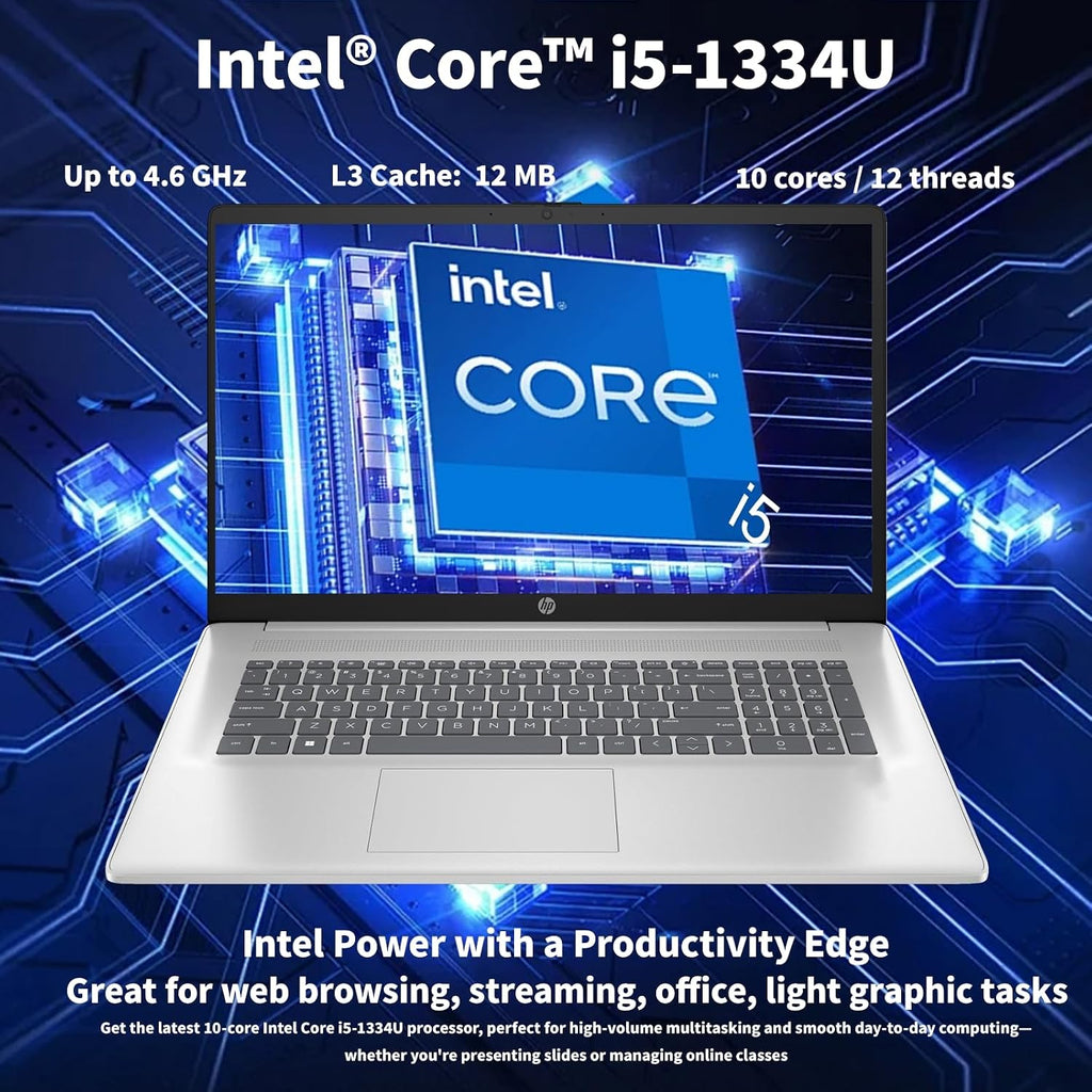 HP 17 Laptop Computer for Business and Students, 17.3' HD+ Display, Intel 10-Core i5-1334U,Windows 11 Pro, Numeric Keypad,Silver (16GB RAM | 1TB SSD)