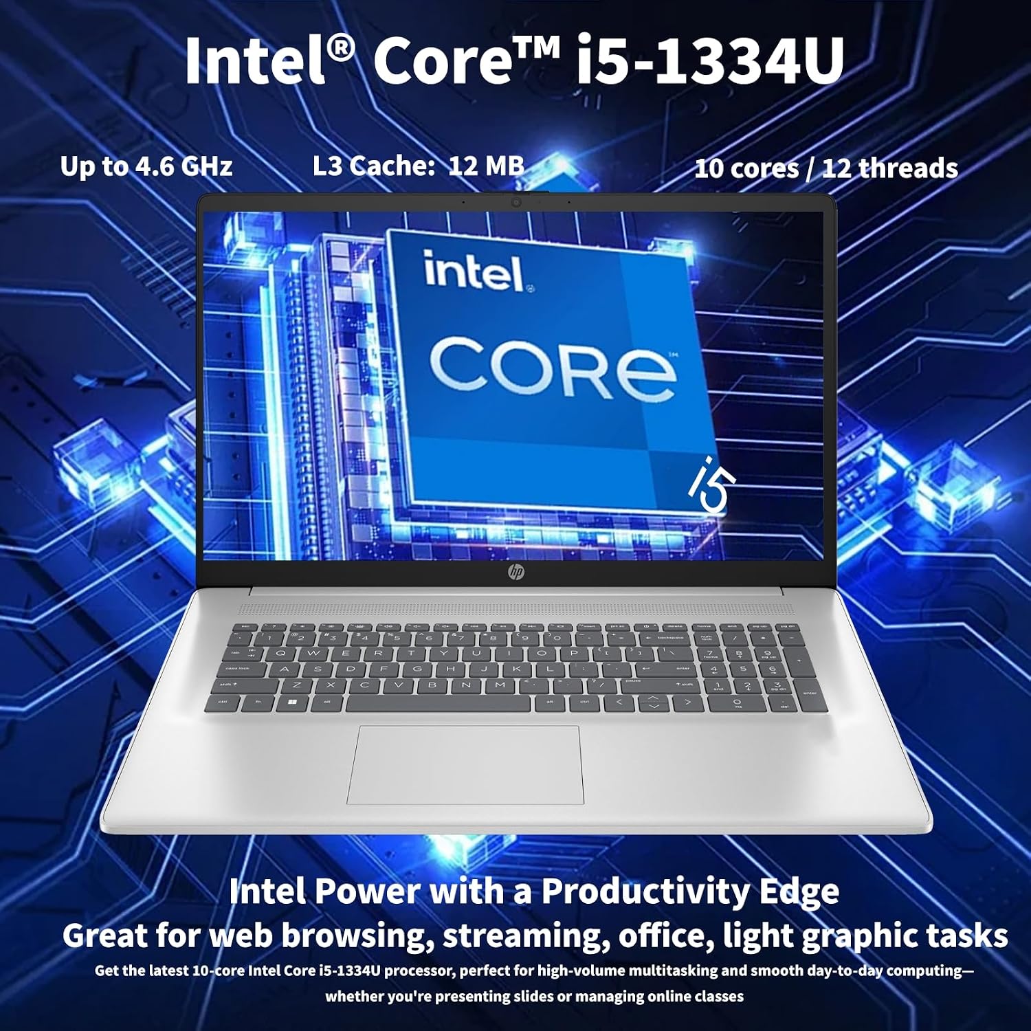HP 17 Laptop Computer for Business and Students, 17.3' HD+ Display, Intel 10-Core i5-1334U,Windows 11 Pro, Numeric Keypad,Silver (16GB RAM | 1TB SSD)