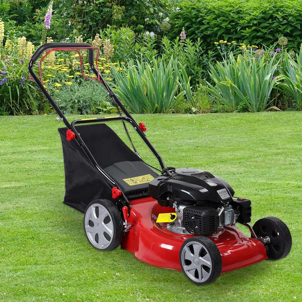 3 in 1 Self-Propelled Gas Lawn Mower with 141cc Engine,20 Inch Cutting Deck&50L Grass Bag-Push Walk-Behind Mower with Big Wheels,8-Level Height Adjustment,and Foldable Design for Effortless Lawn Care