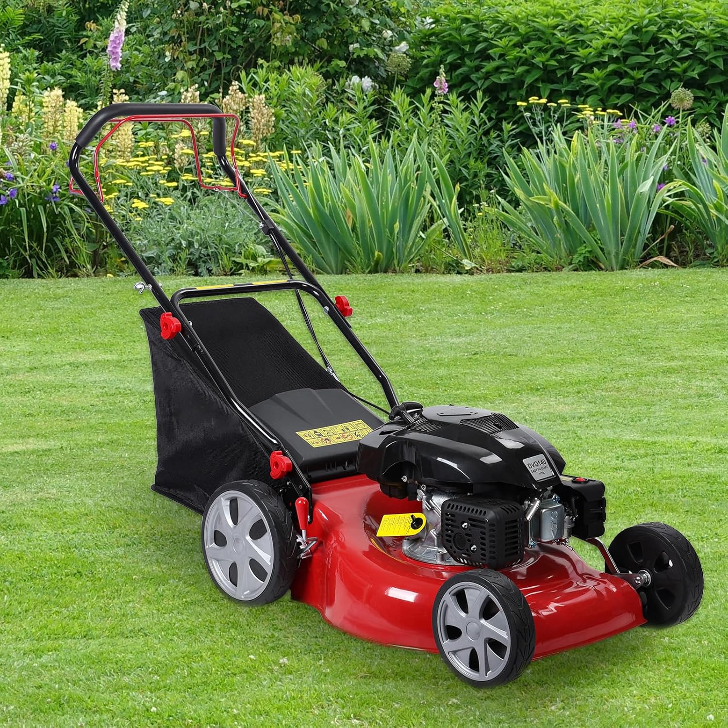 3 in 1 Self-Propelled Gas Lawn Mower with 141cc Engine,20 Inch Cutting Deck&50L Grass Bag-Push Walk-Behind Mower with Big Wheels,8-Level Height Adjustment,and Foldable Design for Effortless Lawn Care