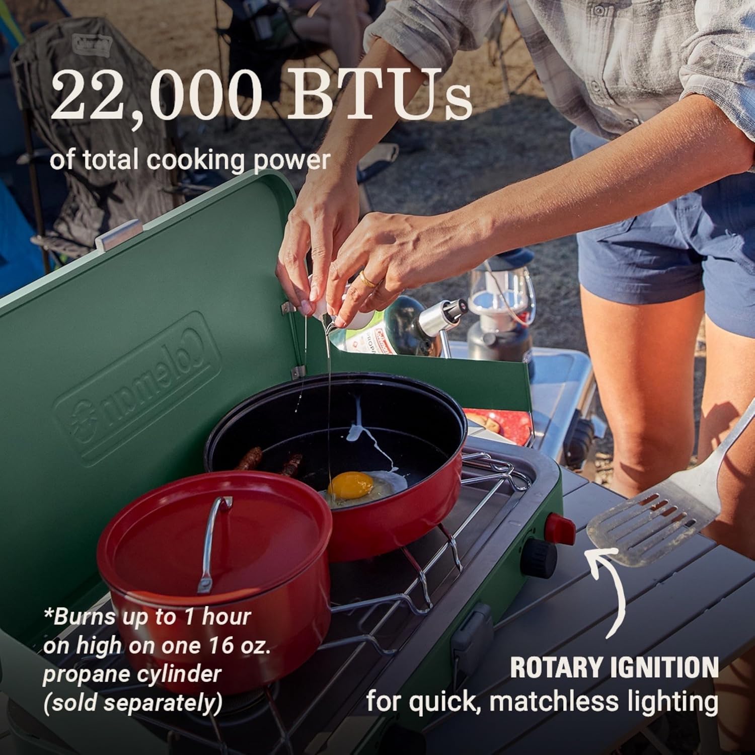 Coleman Cascade 222 2-Burner Camping Stove, Portable Cooktop with 22,000 BTUs, Matchless Lighting, & Dual Wind Guards, Great for Outdoor Cooking, Camping, Tailgating, Grilling, BBQs, & More