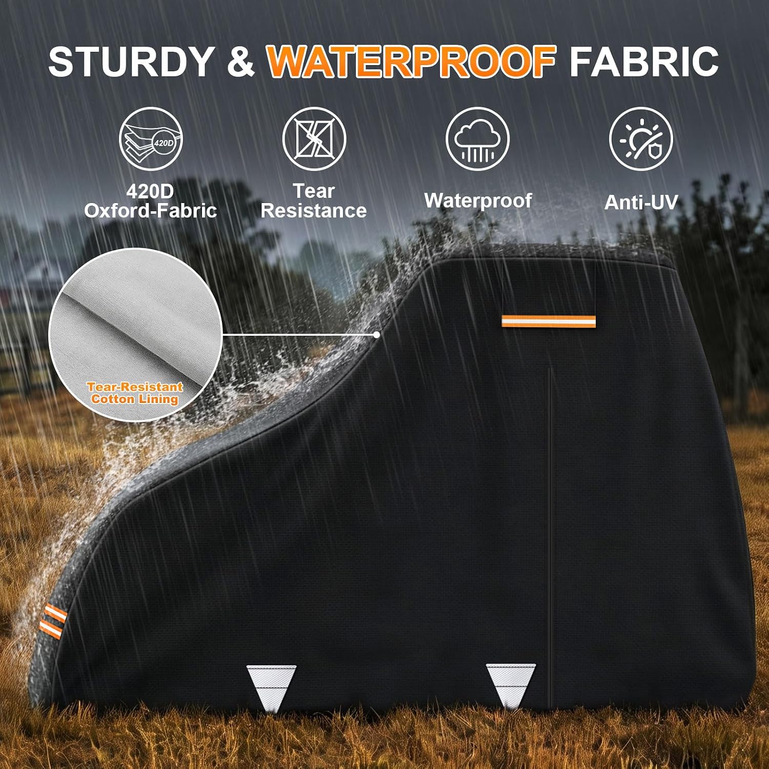 420D Waterproof Tractor Cover, Heavy-Duty All-Weather Protection Tractors Cover for Front Loaders & Backhoes, Compatible with John Deere, Kubota, Mahindra, MF,165' x 87' x 110'